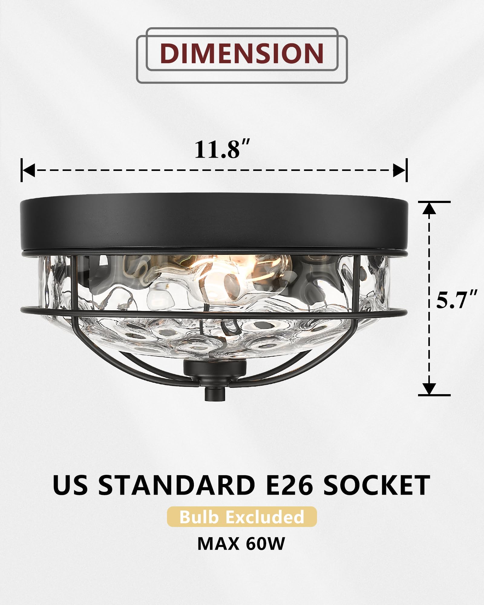 Black Flush Mount Ceiling Light, Hwh 12 Inch 2-Light Farmhouse Close To Ceiling Light Fixture In Matte Black Finish With Water R