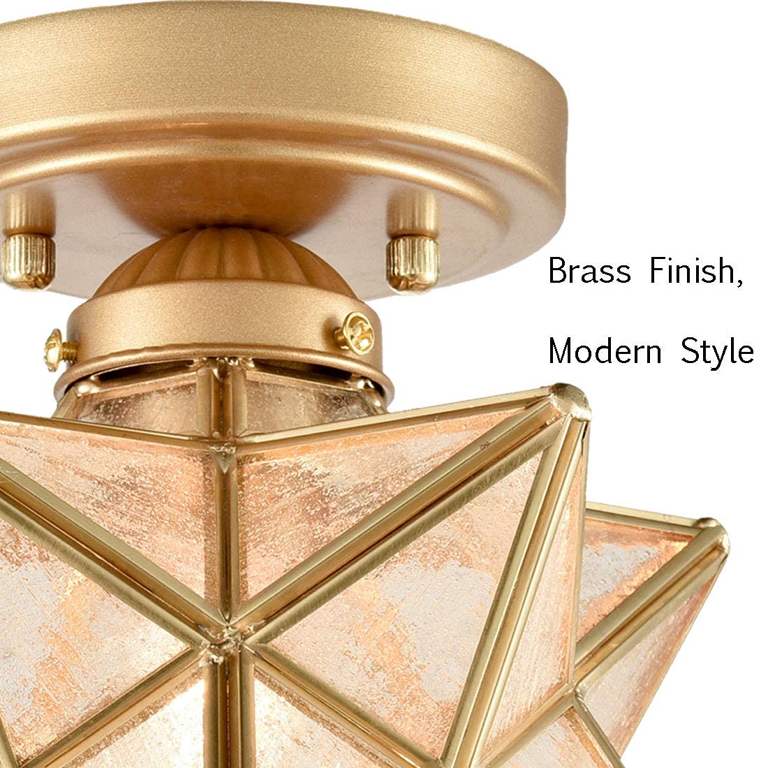 Brass Modern Moravian Star Ceiling Light Semi-Flush Mount With 8 Inch Seeded Glass