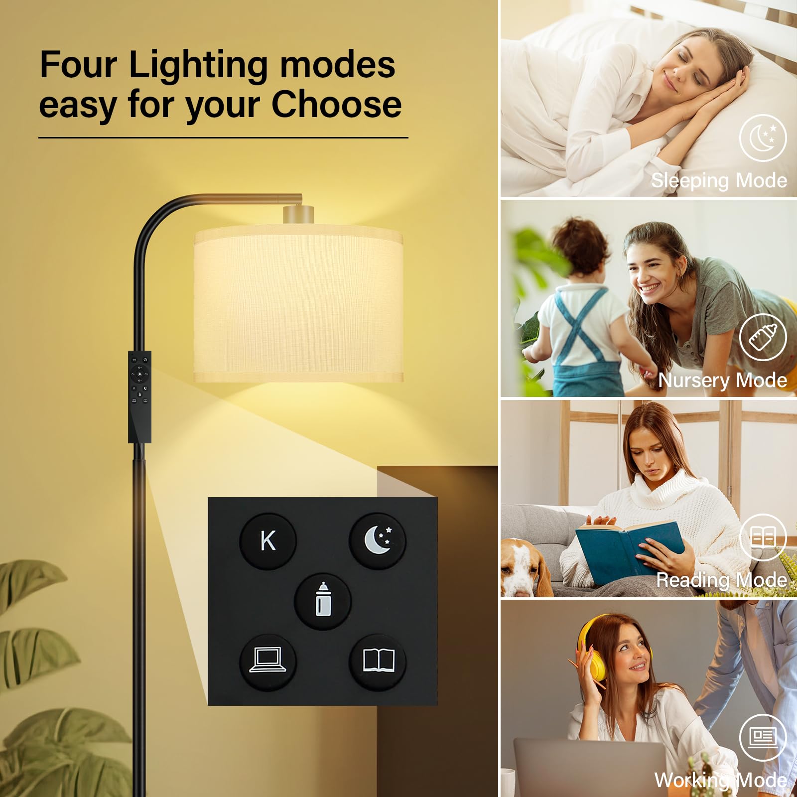 Boostarea Dimmable Floor Lamp For Living Room,Arc Sofa Lamps With Remote Control,Stepless Dimmable & Colors Temperature,2700K-65