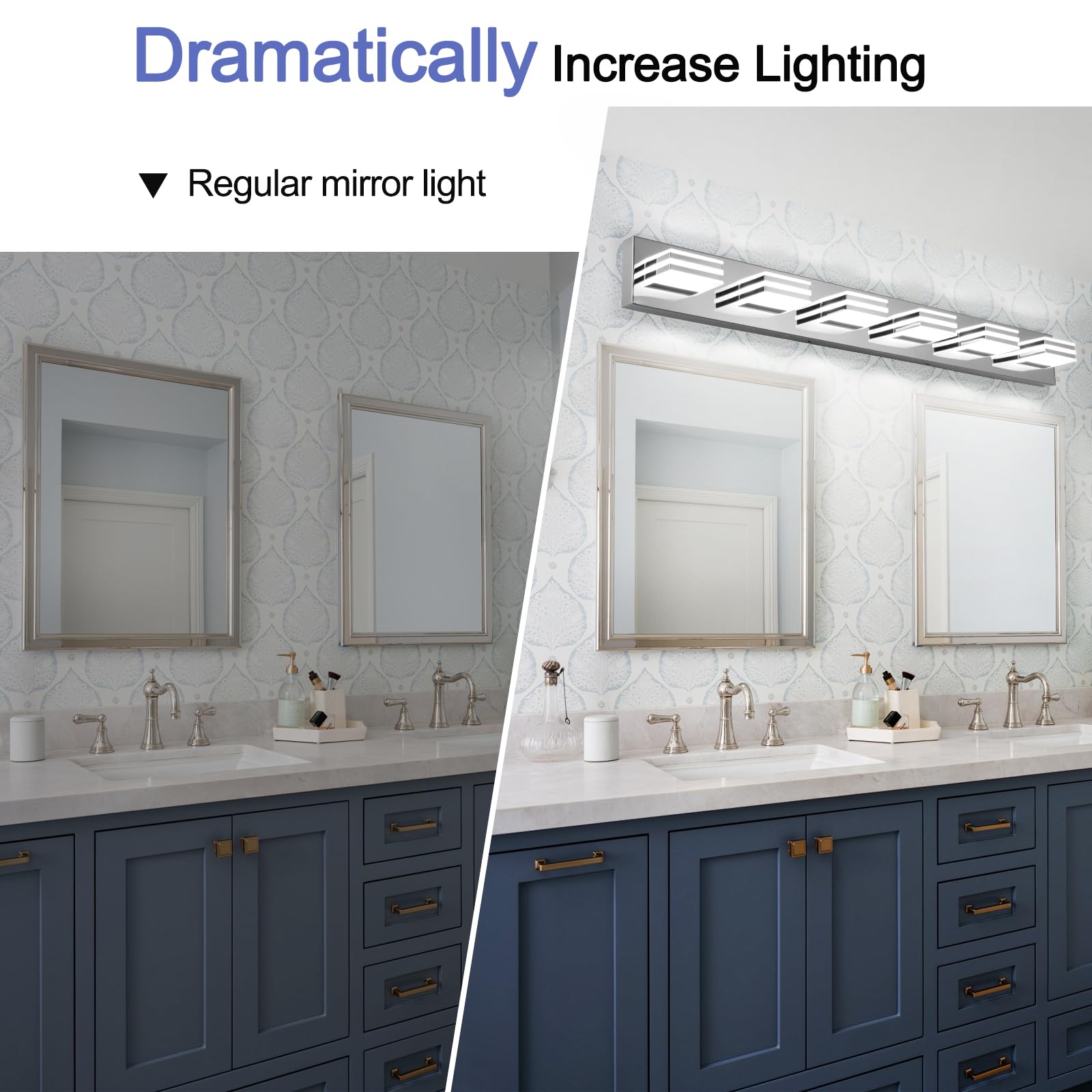 yumcrelect Modern Bathroom Light Fixtures 6-Light LED Vanity Bar 41-Inch Chrome Stainless Steel Model 6210