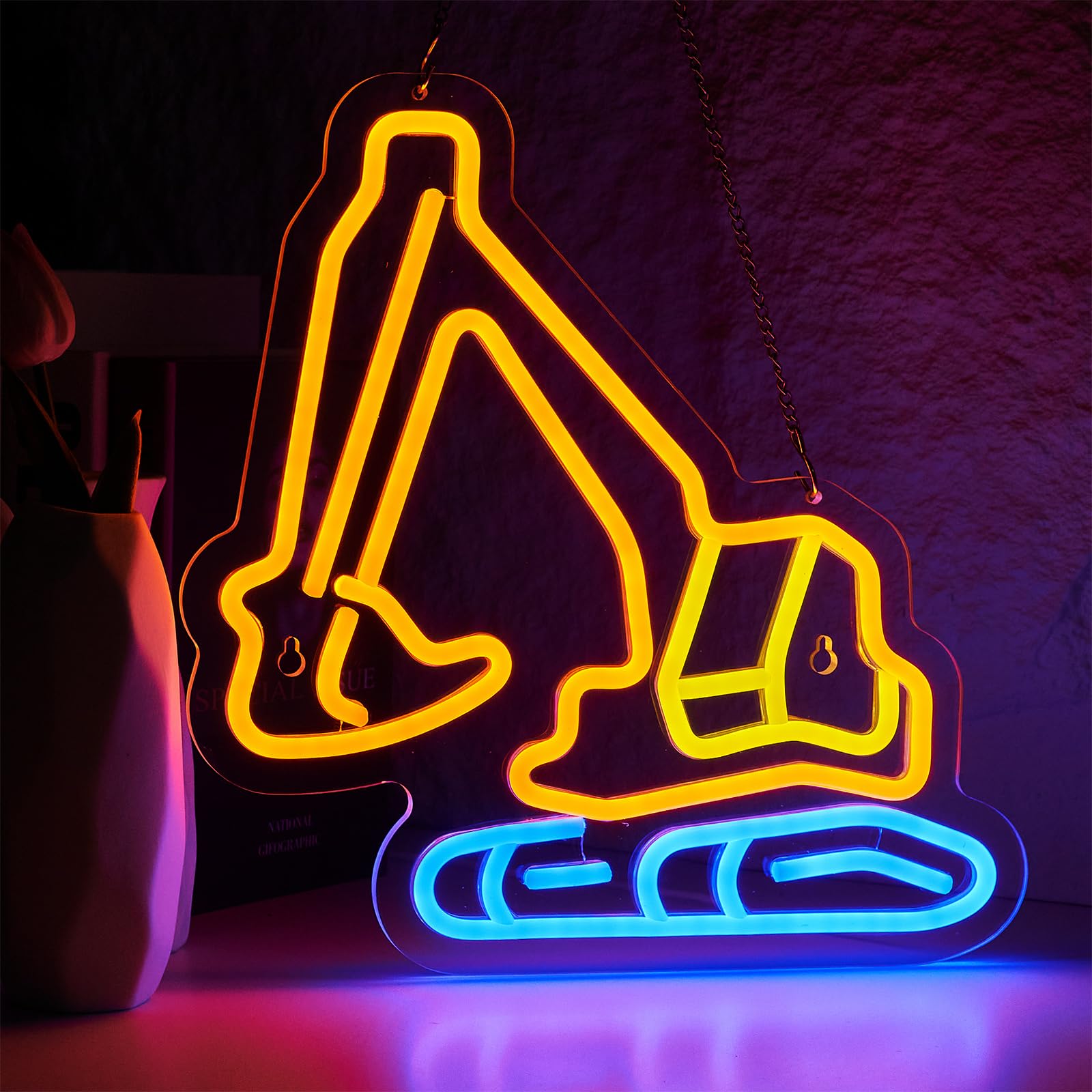 ORIXIAYE Engineering Vehicle Neon Sign LED Wall Decor for Kids Room - Orange, Yellow, Blue, Model Orixiaye-Engineering vehicle-1