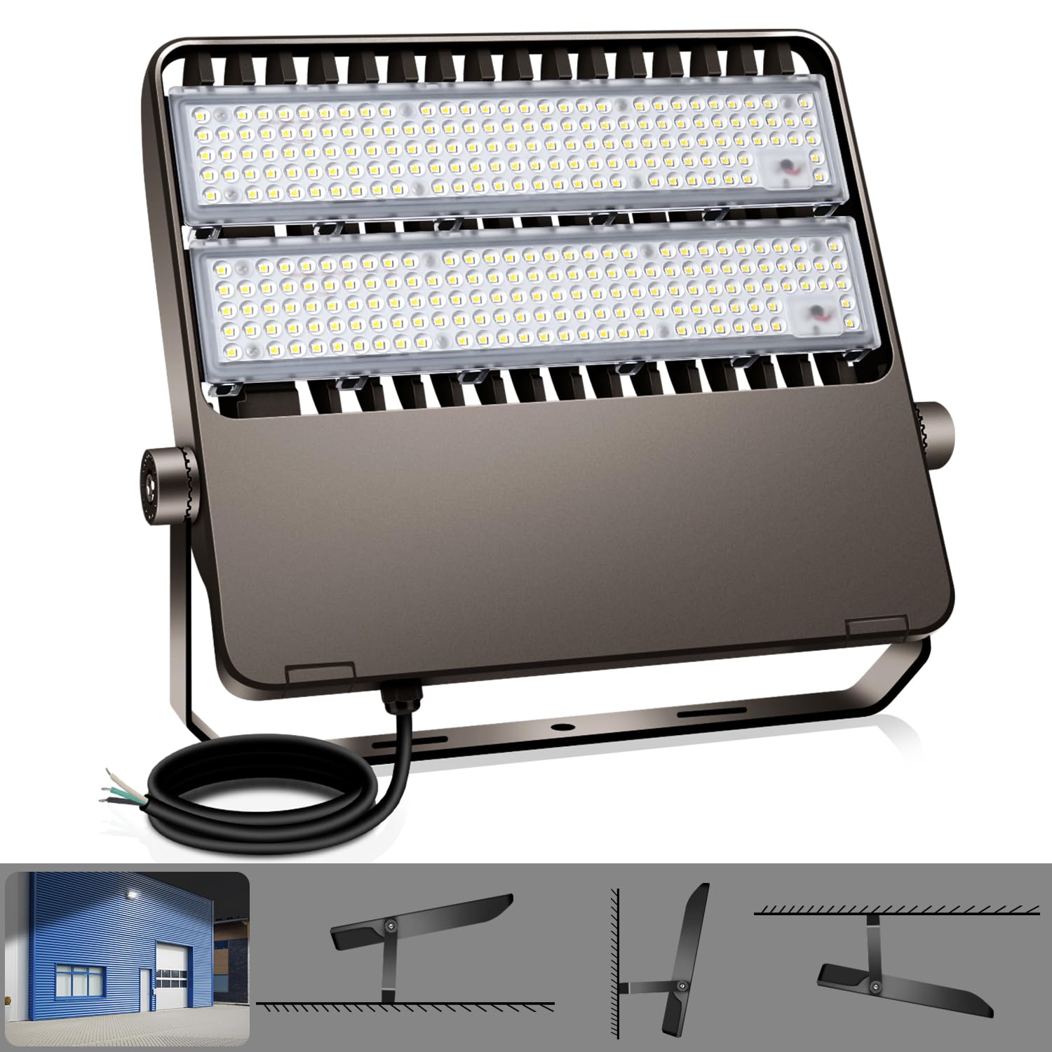 BIRITALO LED Stadium Flood Lights Outdoor 1600W Equivalent 36500LM Super Bright Yoke Mount Parking Lot floodlights 5500K 80-277V