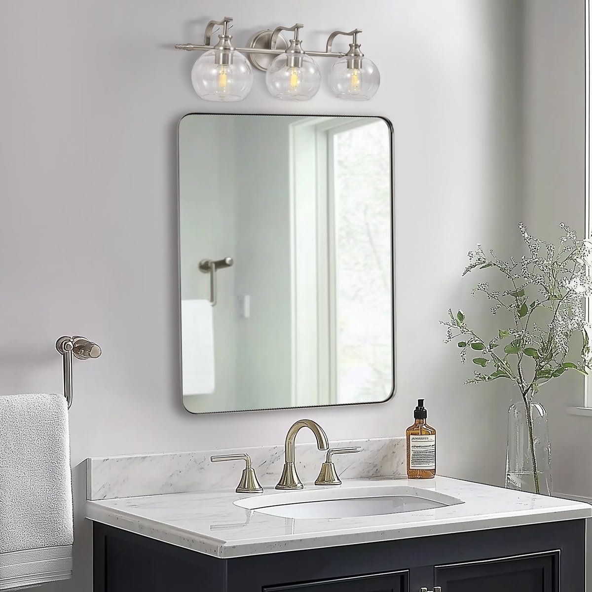 Andy Star 3 Light Bathroom Vanity Lights  Modern Wall Sconces Lighting  Silver Bathroom Lights With Clear Glass Shades  Bath Wall Lights Wall Lamp For Mirror  Living Room  Kitchen  Hallway