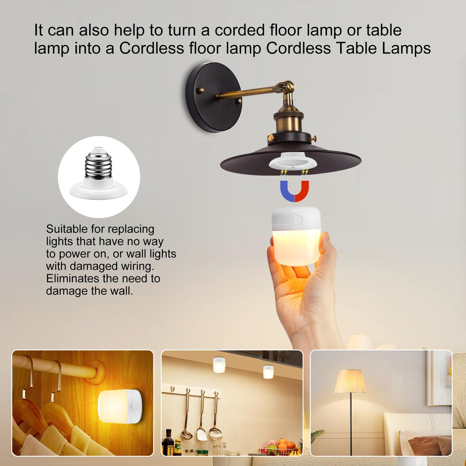 Bobopai Led Rechargeable Light Bulb With Remote, 12 Colors, E26 Battery Operated Light Bulb For Lamp, Dimmable Usb Battery Backu