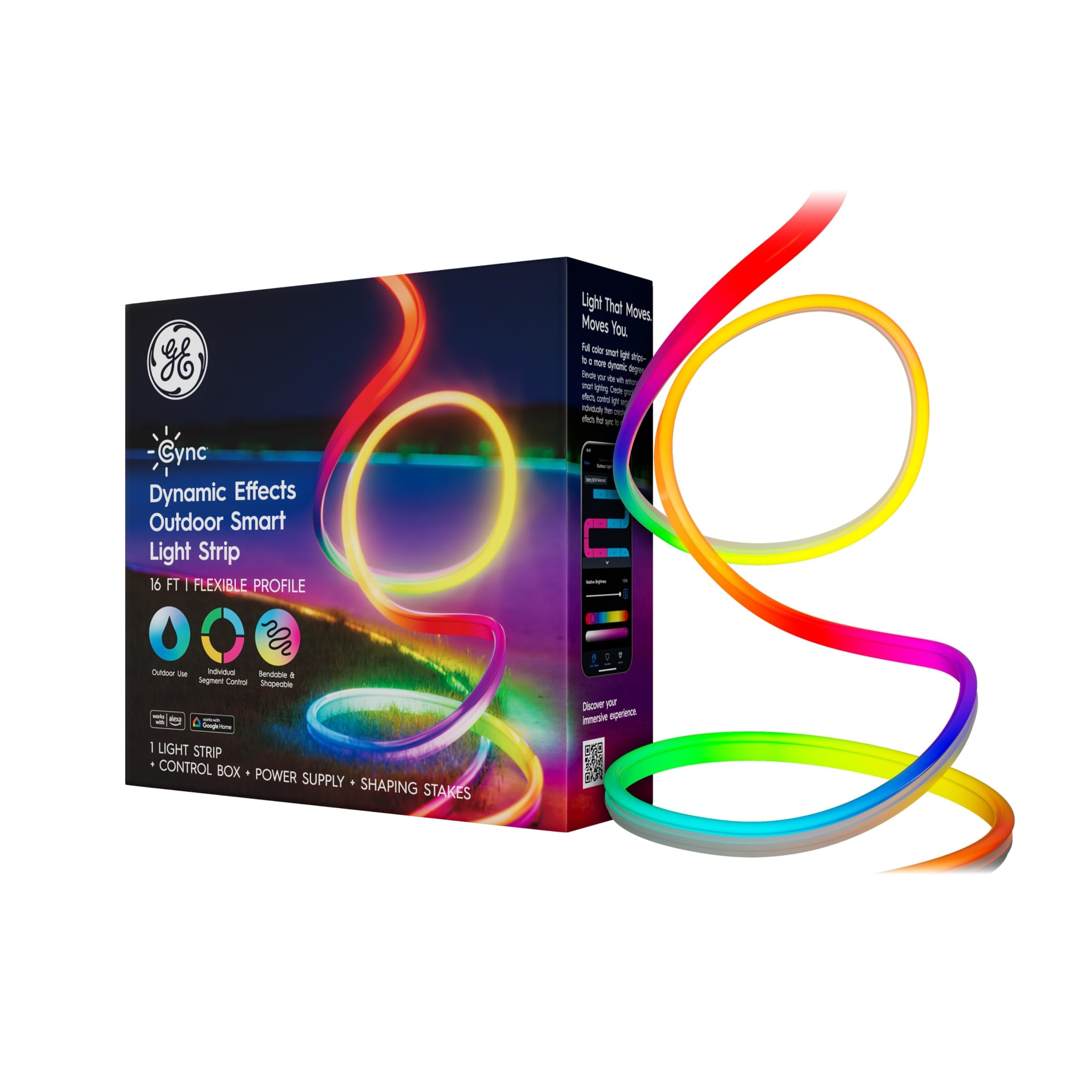 Cync GE Dynamic Effects Smart LED Light Band with Music Sync  Color Changing Outdoor Light Band  Compatible with Alexa and Google Home  16ft Waterproof Light + Power Supply
