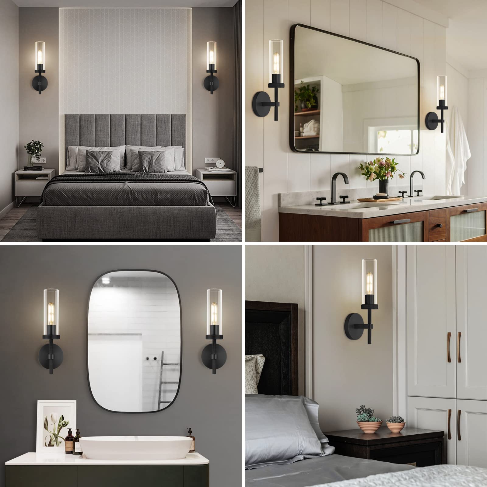 Zhtiechui Black Wall Sconces Bathroom Vanity Wall Sconces  Glass Tube Wall Sconces 14  Sconces Wall Lighting Indoors  Wall Lights For Mirror  Living Room  Bedroom  Hallway (Including Bulb)