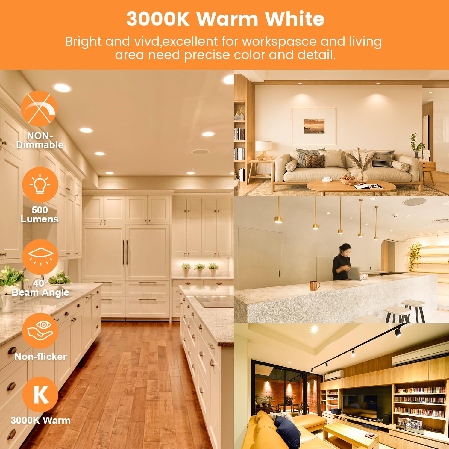 Torkase MR16 LED Bulb, 50W Halogen Equivalent, 5W, GU5.3 12V, Non-Dimmable, 3000K Warm White,