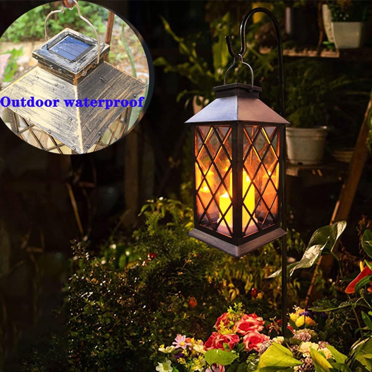 Solar Outdoor Lantern, Garden Hanging Waterproof Lanterns, 3 Led Flickering Flameless Candle, Pvc, For Garden Decor Gifts (2 Pac