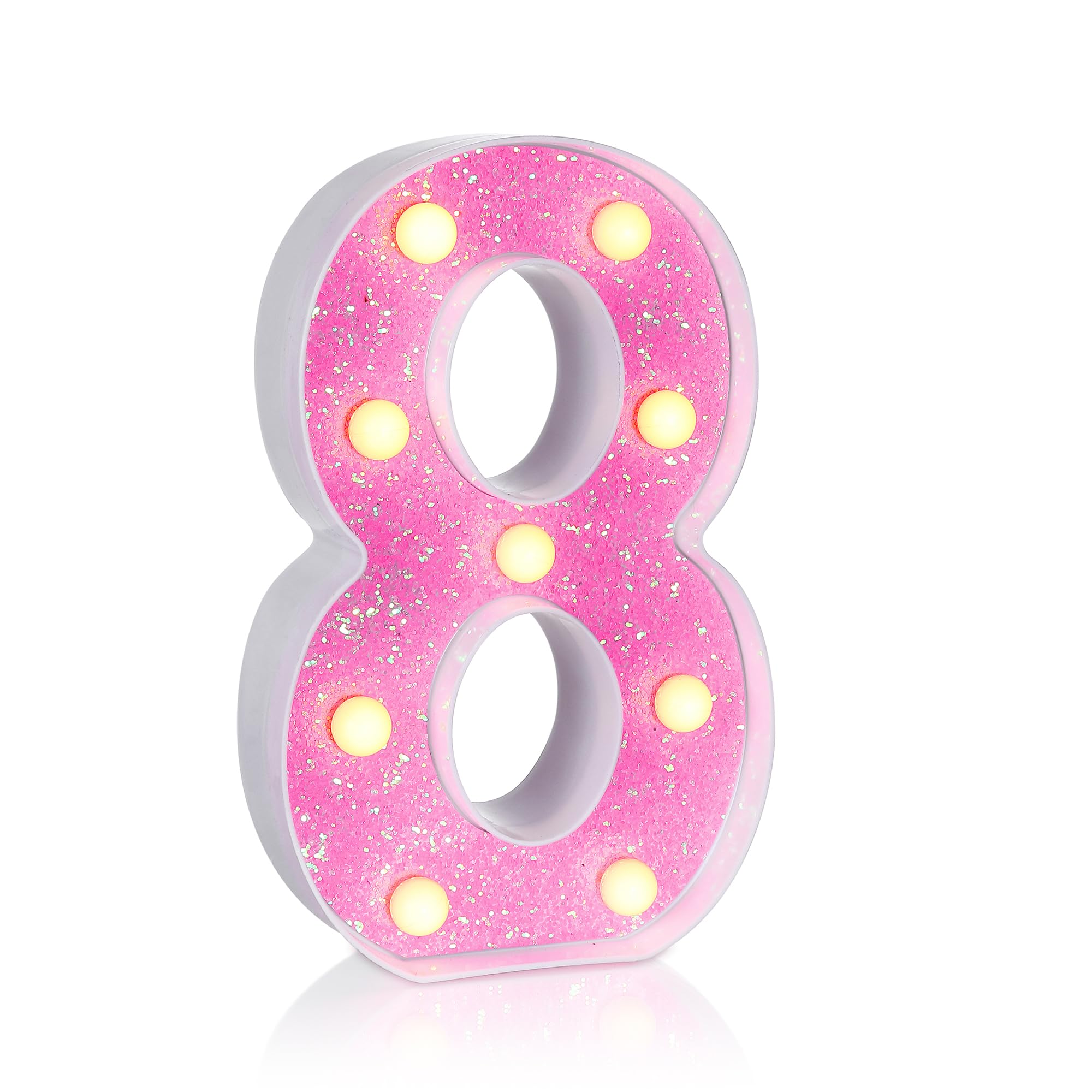 Foaky LED Letter Lights Sign Light Up Pink Letters Glitter Alphabet Letter Sign for Night Light Wedding/Birthday Party Battery Powered Christmas Lamp Girls Gifts,Number 8, Happy 18th Birthday Decoration (8)