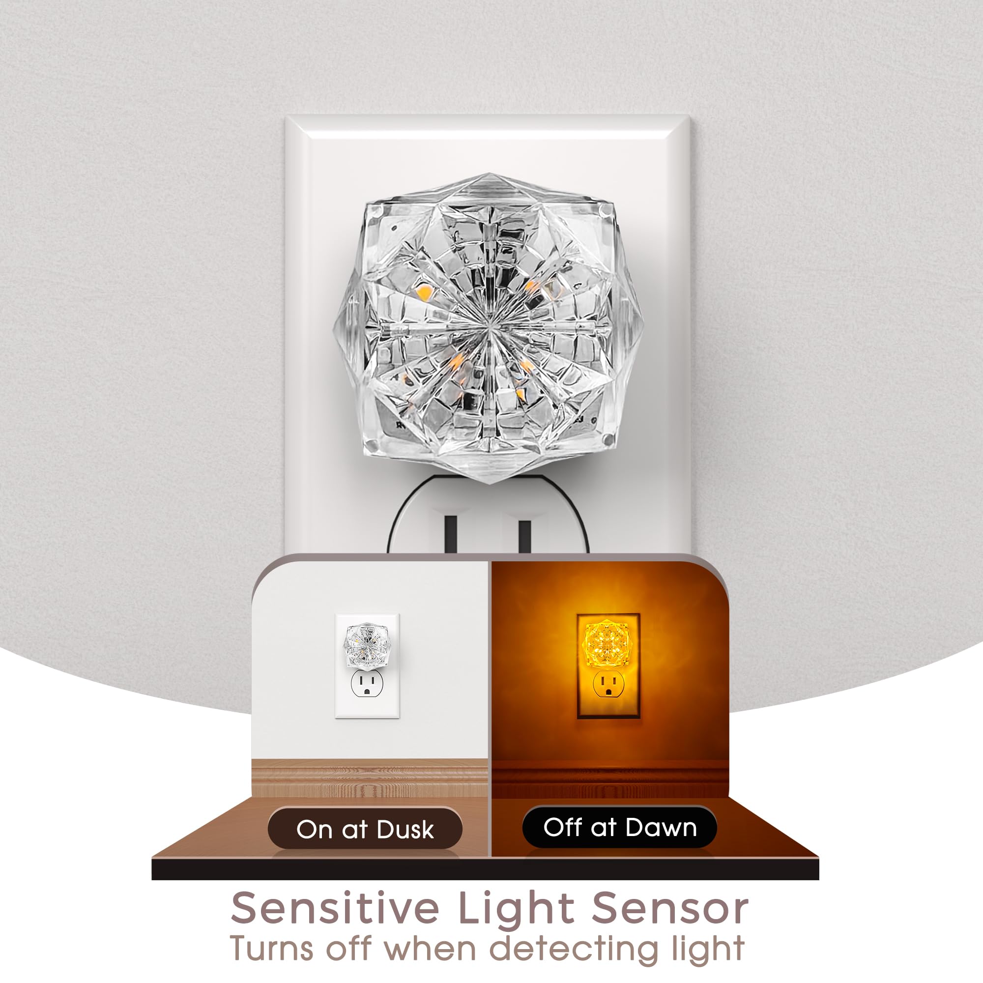 Night Light, Night Lights Plug Into Wall,[2 Pack] Brightness Amber Plug In Night Light, Dusk To Dawn Sensor, Jewel Nightlights F