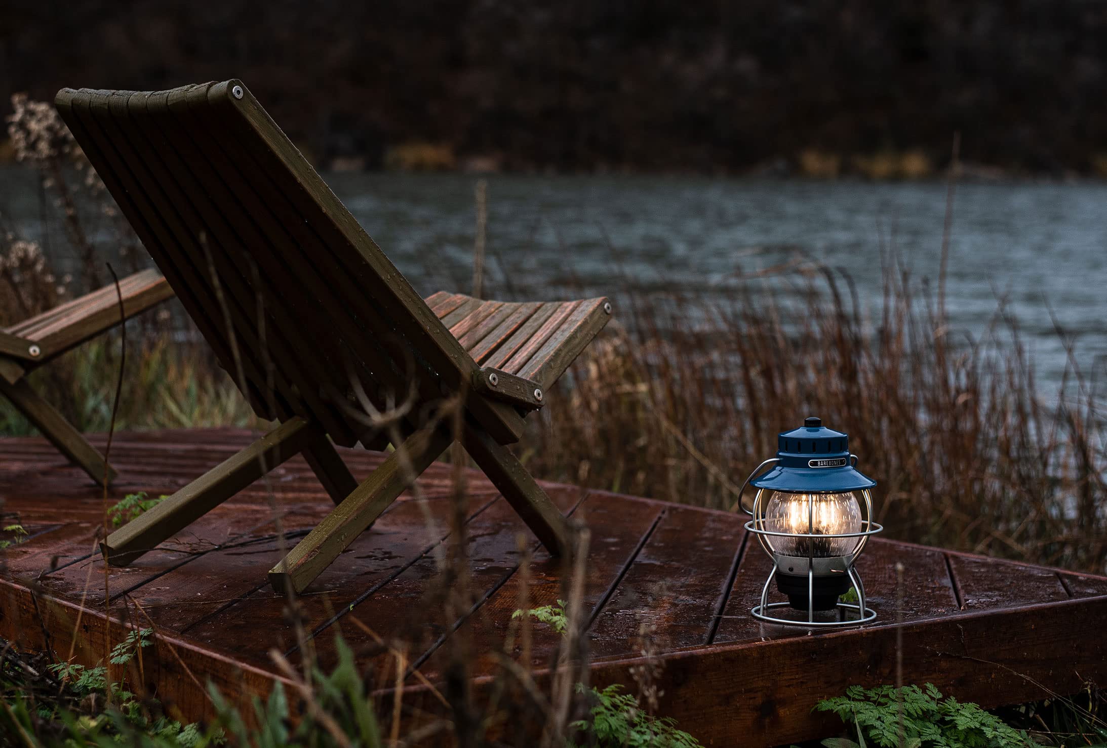 Barebones Railroad Lantern - Ocean Blue, Vintage-Inspired Led Camping Lantern With Rechargeable Battery - Adjustable Brightness