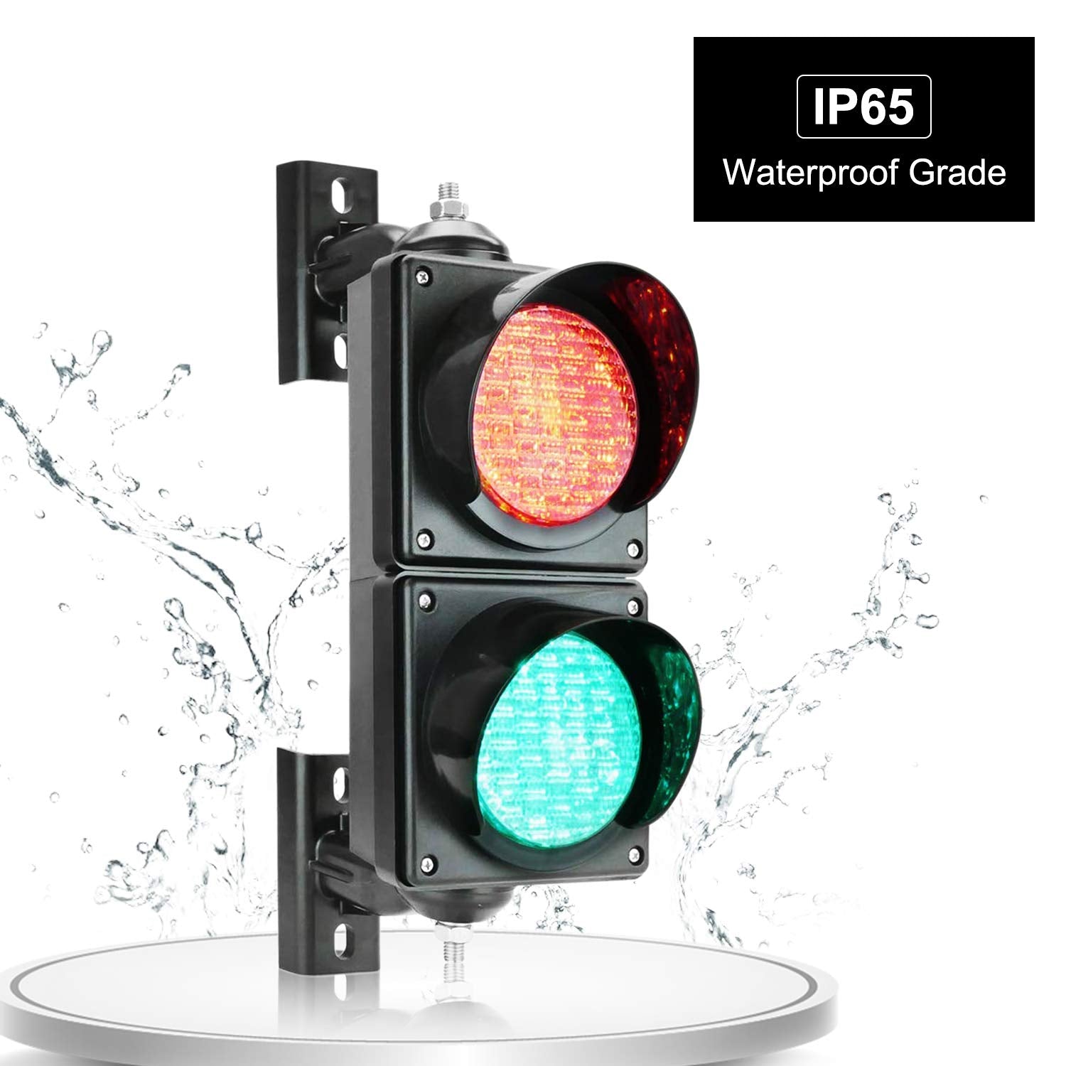 BBMI 100mm Traffic Light, DC9-36V Red/Green Signal, IP65 Waterproof, Polycarbonate Housing, Model 50866, Black