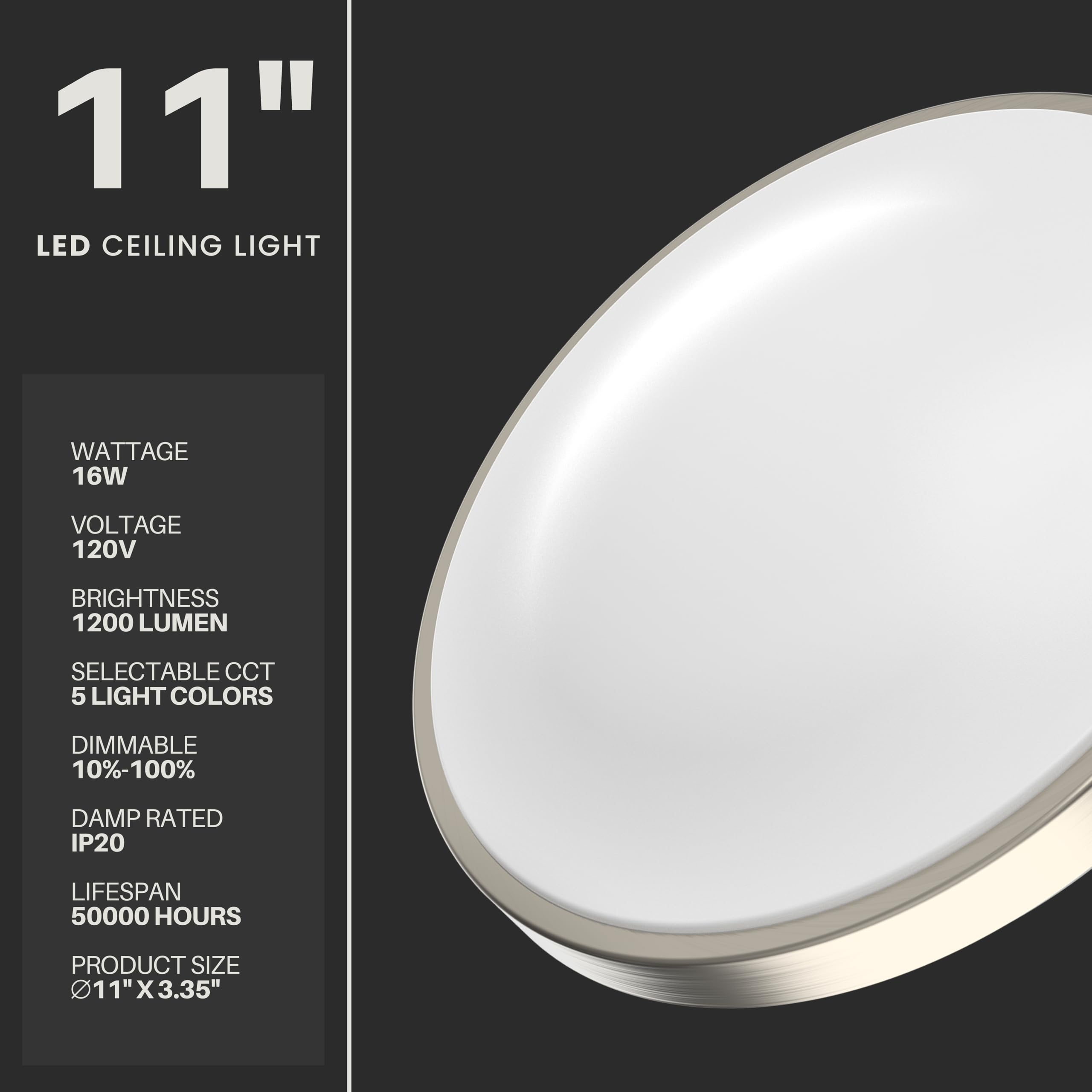 Dymond 11&quot; Led Flush Mount Ceiling Light Dimmable Adjustable Switch Color Temperature 5 Cct Warm To Cool White 2700K/3000K/3500K/4000K/5000K Selectable (11 Inches)