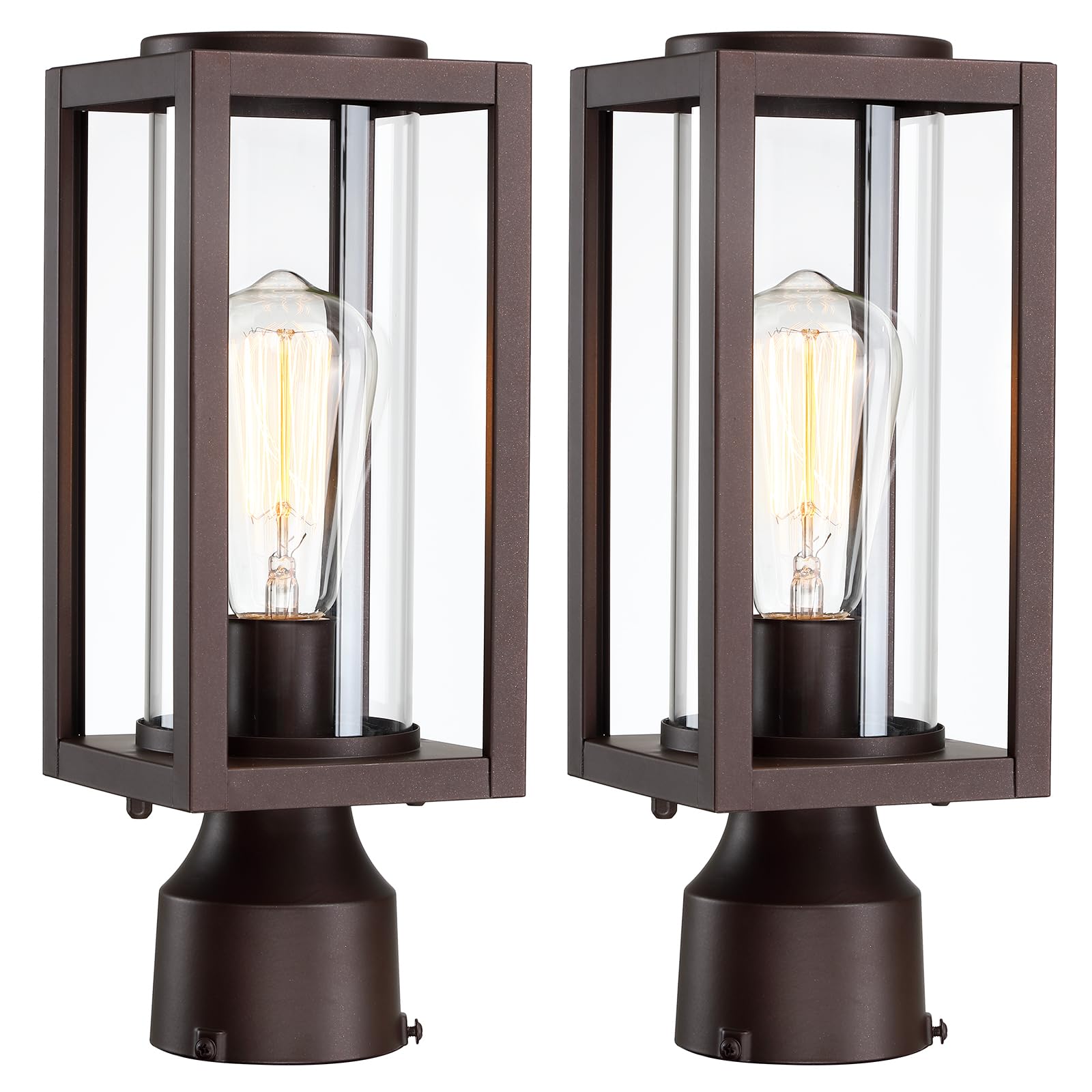 MYHXQ Outdoor Post Lights Lamp Post Light Fixture 2 Pack, Modern Brown Exterior Post Lantern Fixture with Tempered Glass, Anti-R
