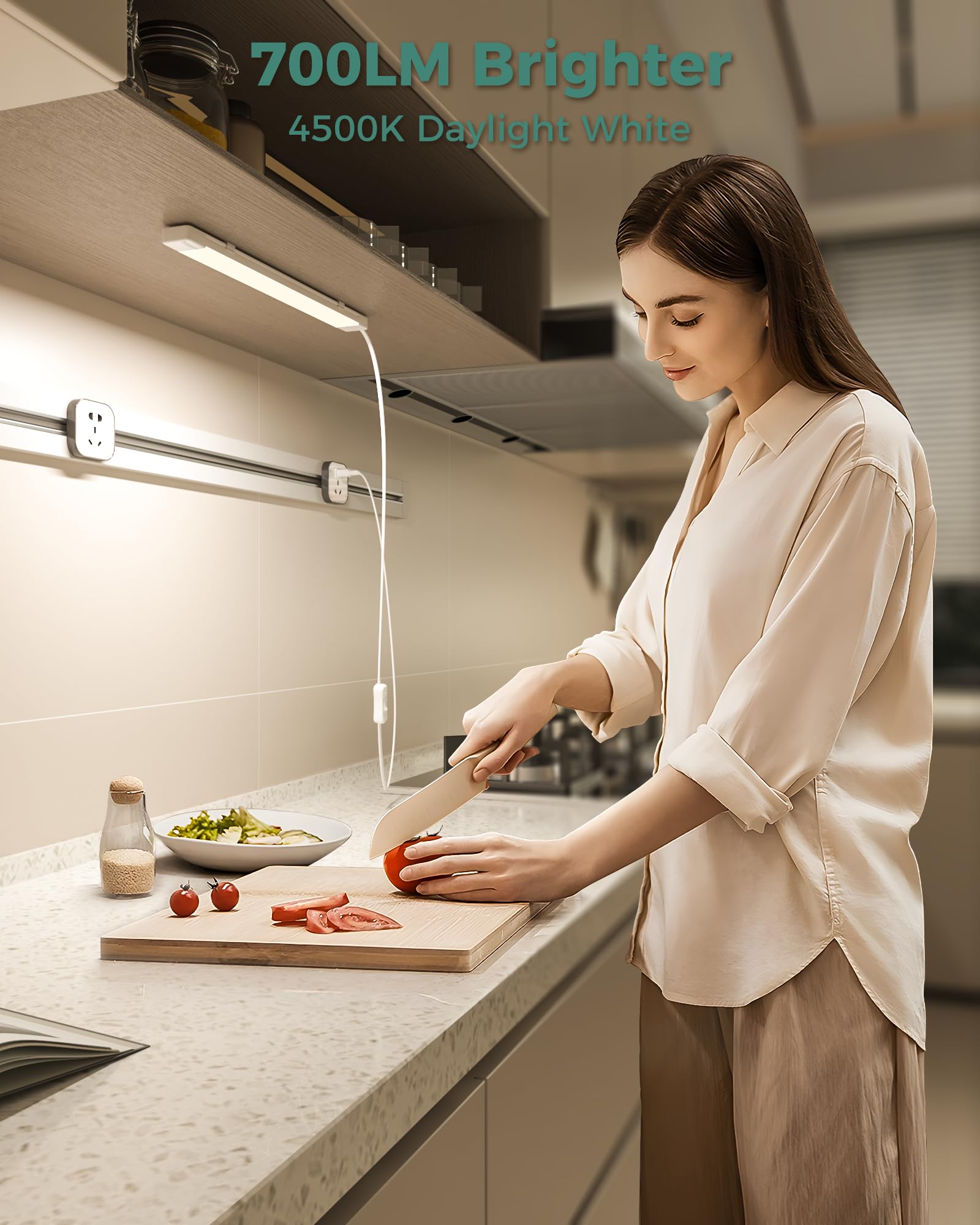 Asoko 16 Inch Under Cabinet Lights,Plug And Play Under Counter Lighting,4500K Daylight White With 700Lm Bright,Etl Light Bar Wit