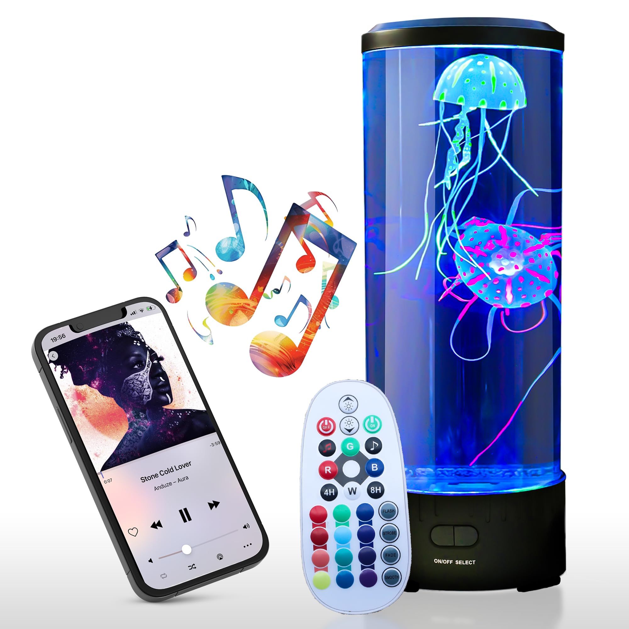 Brewish Jellyfish Lamp with 20W Bluetooth Speaker, 16 Color Changing Mood Lamp, 5 Modes Aquarium Night Light for Kids, Birthday,