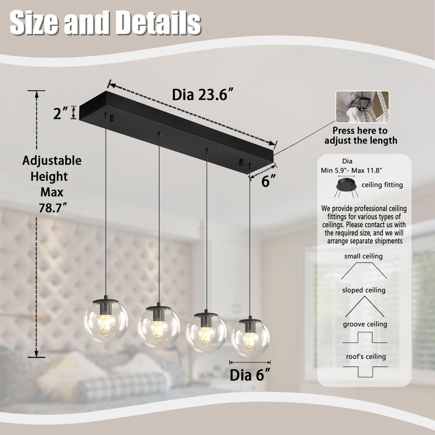 ykolupty Black 4-Light Glass Globe Chandelier - Modern Dining Room Lighting Fixture, Model TP3016-TM-4H-CT