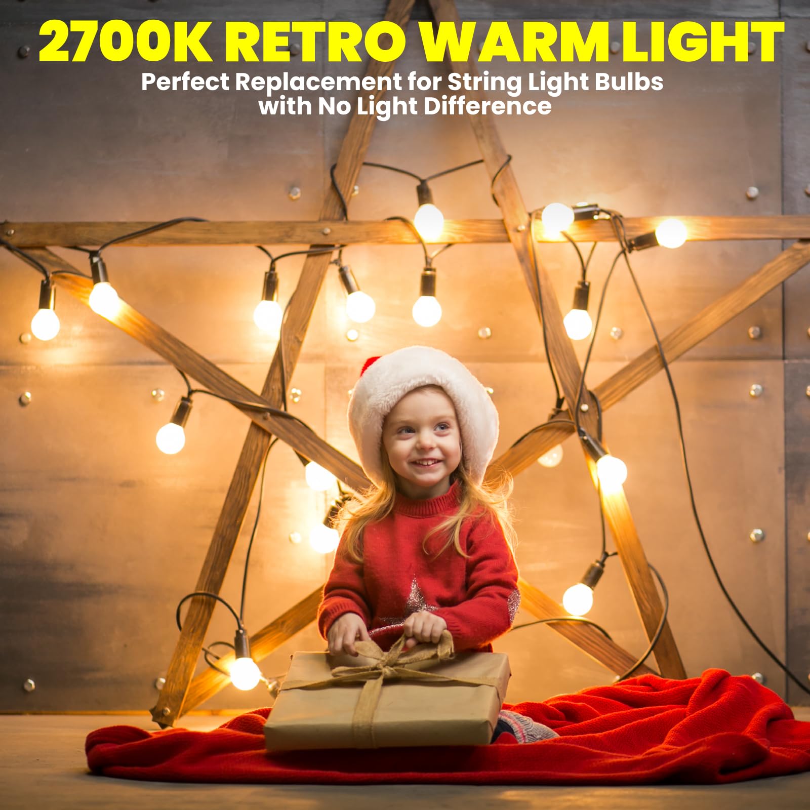 Lustaled S14 LED Outdoor String Light Bulbs, 1W Warm White 2700K, Waterproof IP65, 6-Pack
