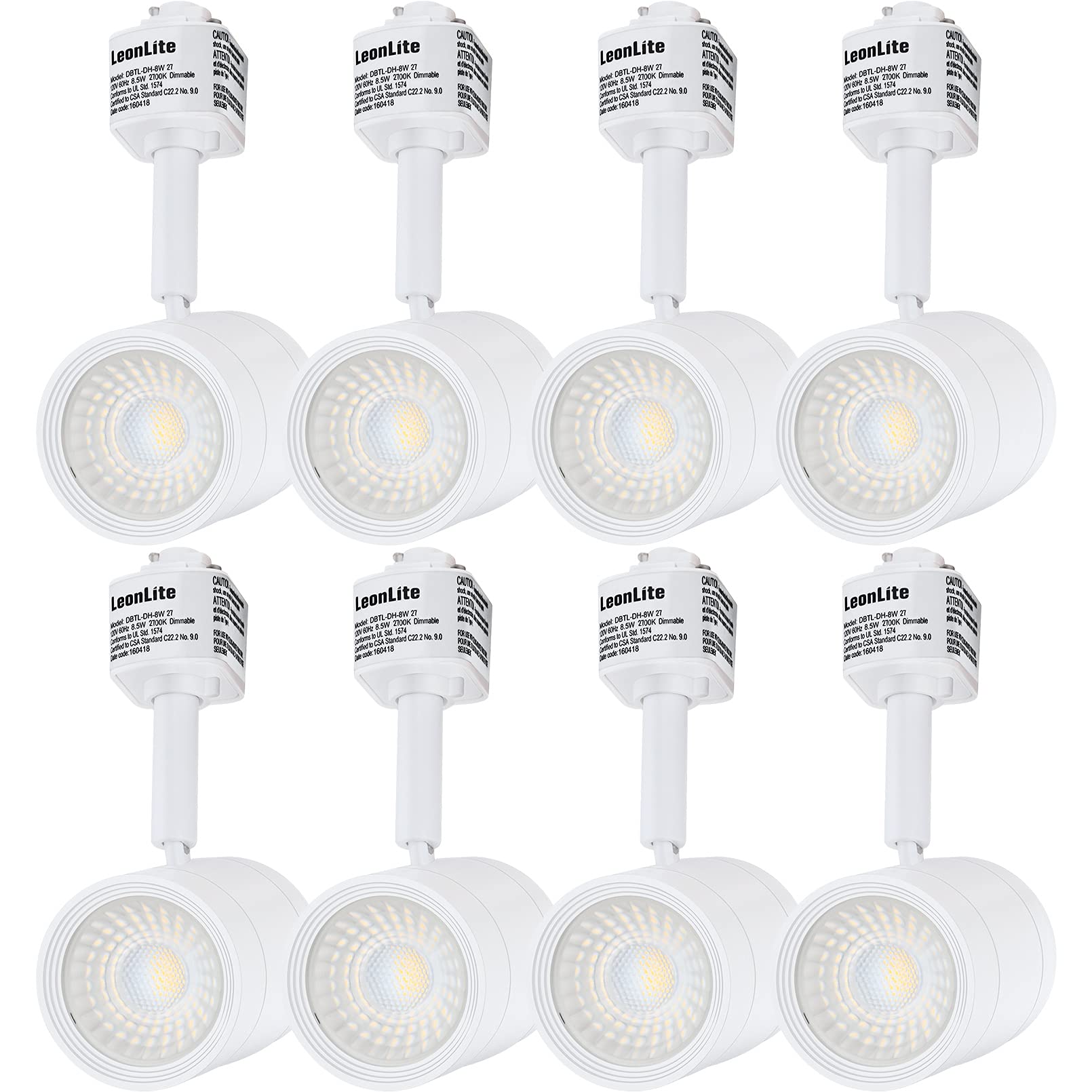 Leonlite 8-Pack 8.5W Led Track Lighting Heads, Cri90 H Track Lighting, Dimmable Track Light Heads, Etl Listed, 36° H Track Lighting Heads, 2700K Soft White, Matte White