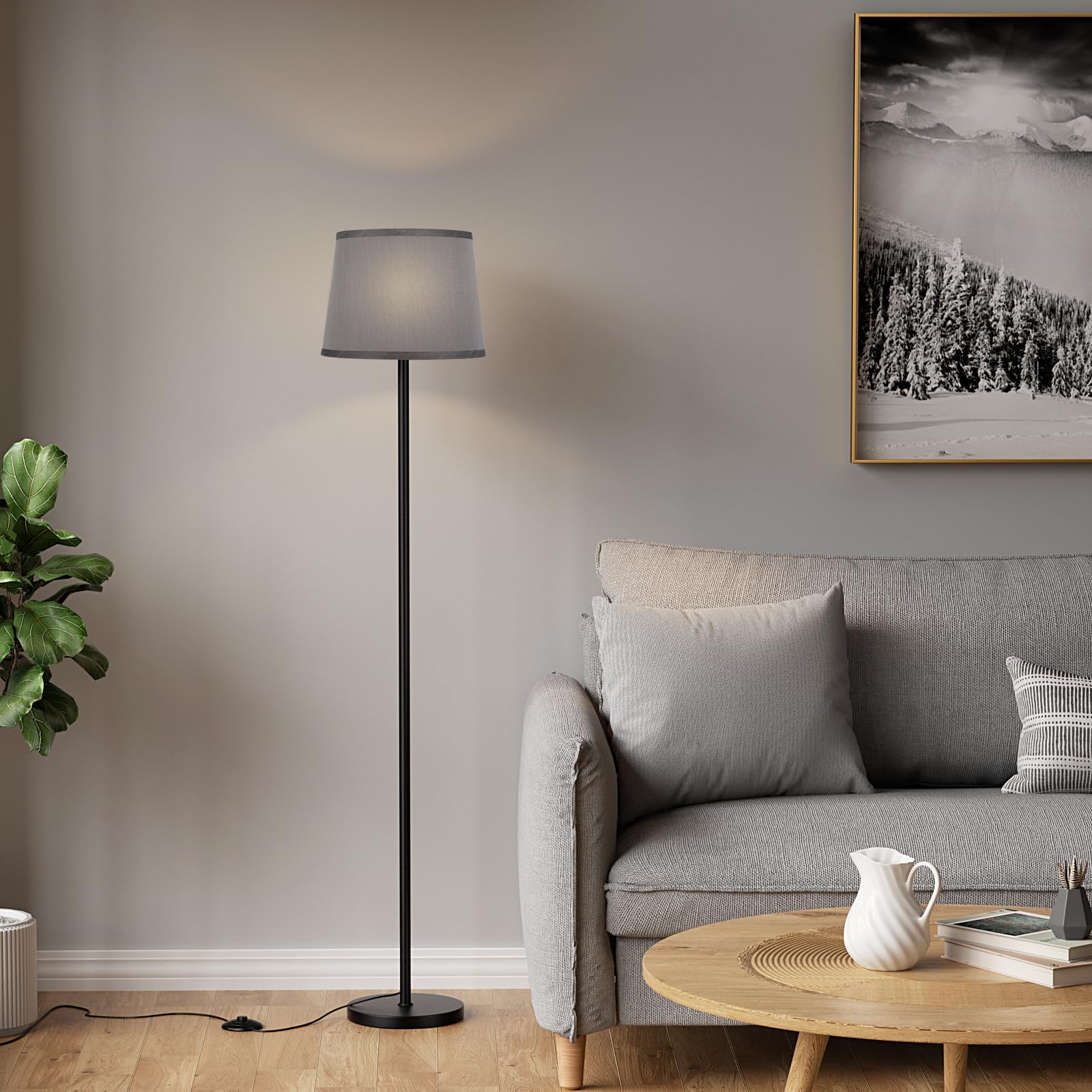 Raexpectis Modern Floor Lamp with Remote Control, Dimmable, Metal, 9W, Grey Shade