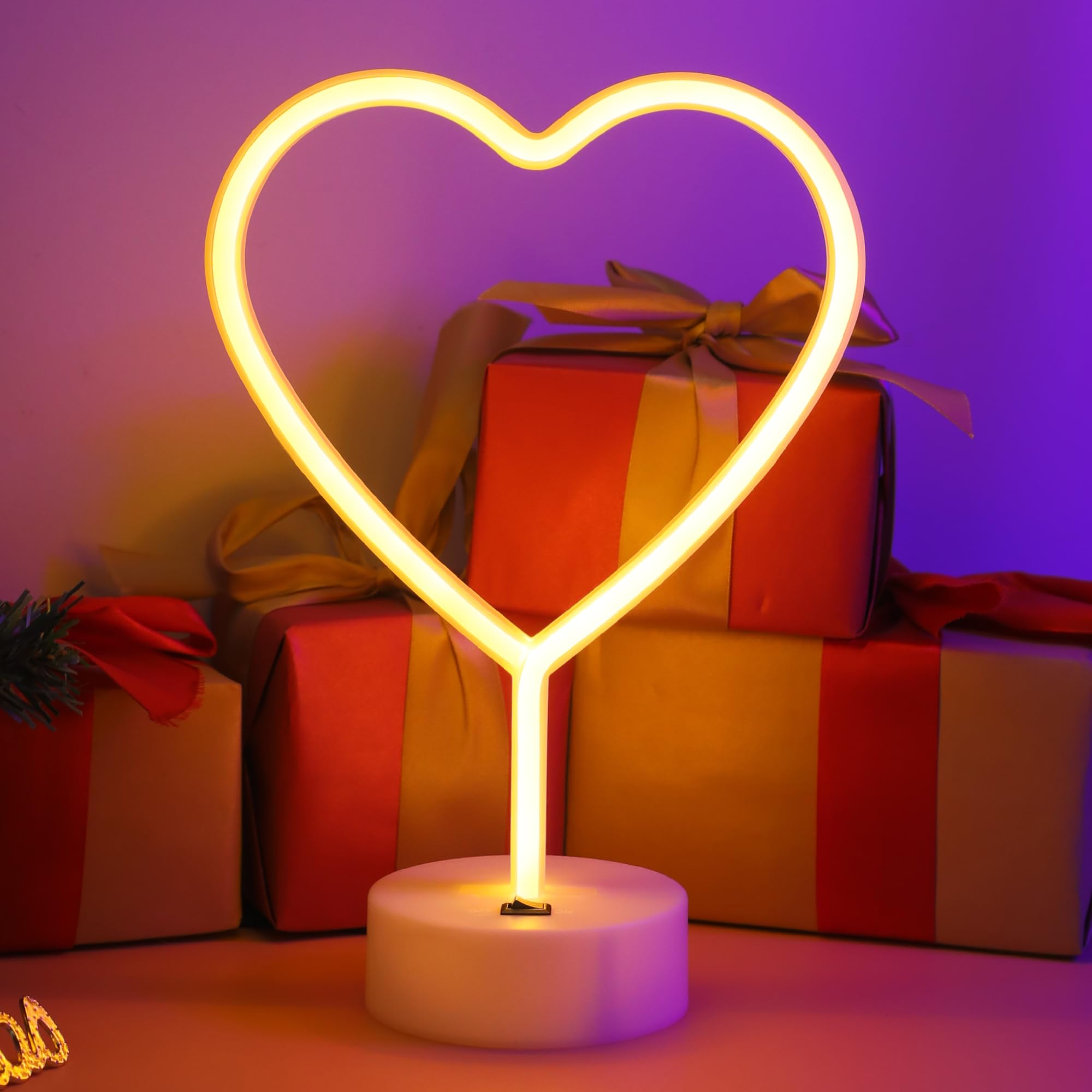Enuoli Neon Night Light Heart Shaped Lamp Usb & Battery Powered Hanging Heart Love Neon Sign Wedding Novelty Home Decor Birthday