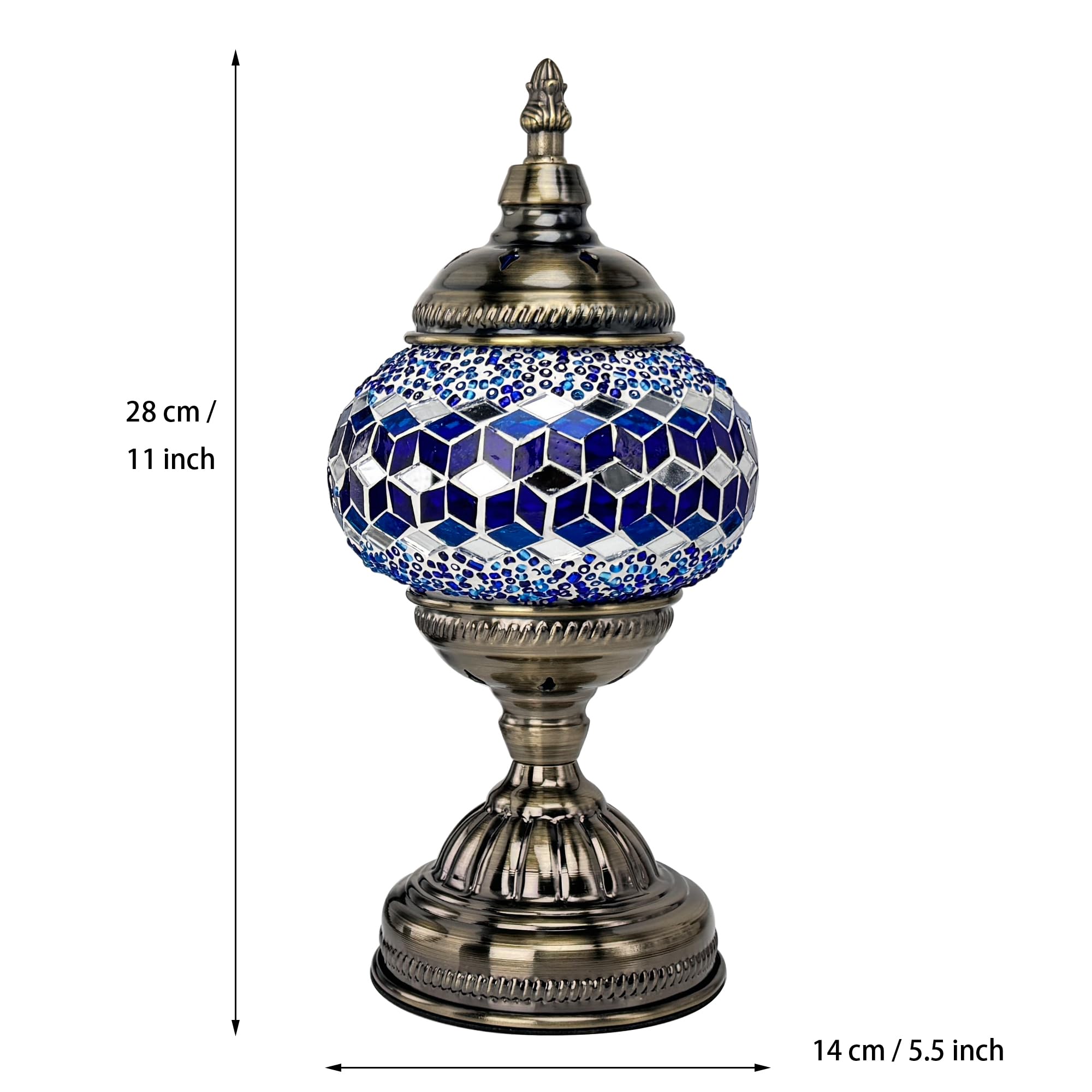 GOGERS Turkish Moroccan Table Lamp, Mosaic Glass Shade, 5.3inx5.3inx11in, Multiple Blues, Model GS-HH-Y8