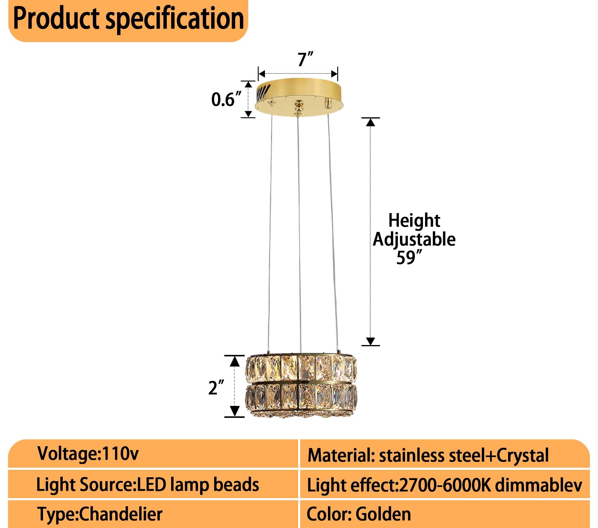 Idequy Led 11.8'' Gold Ring Crystal Chandelier, Modern Dimmable Chandeliers Lighting And Hanging Adjustable, Led Round Ceiling L