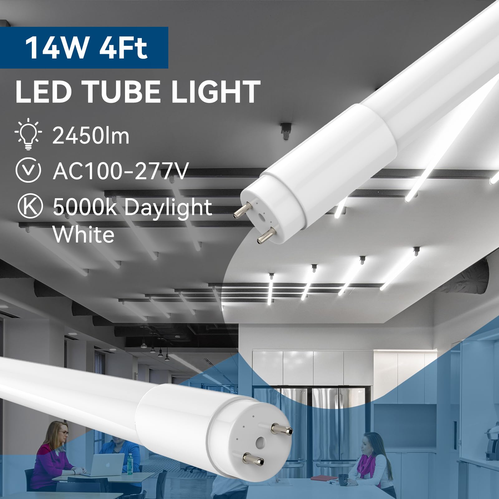 Jesled 20-Pack T8 Led Tube Lights 4Ft, 14W 2450Lm 4000K, Single Or Double End Powered, Plug And Play Or Ballast Bypass, Type A+B