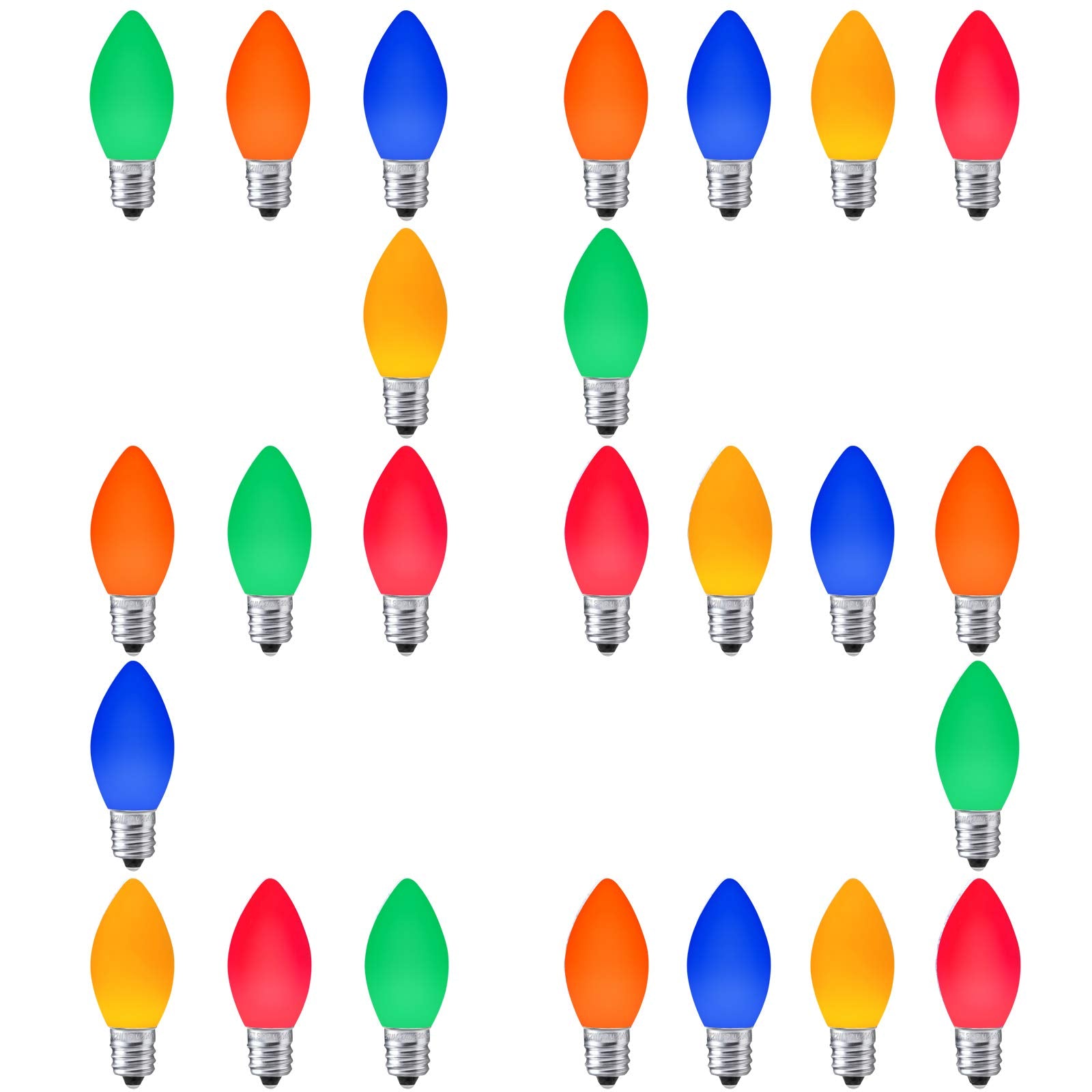 AIDDOMM 25 Pack C7 Warm White LED Replacement Christmas Light Faceted Bulbs  0.72W  2 SMD LEDs in Each Light Bulb  E12 Base  Commercial Grade Replacement Bulbs Dimmable Waterproof
