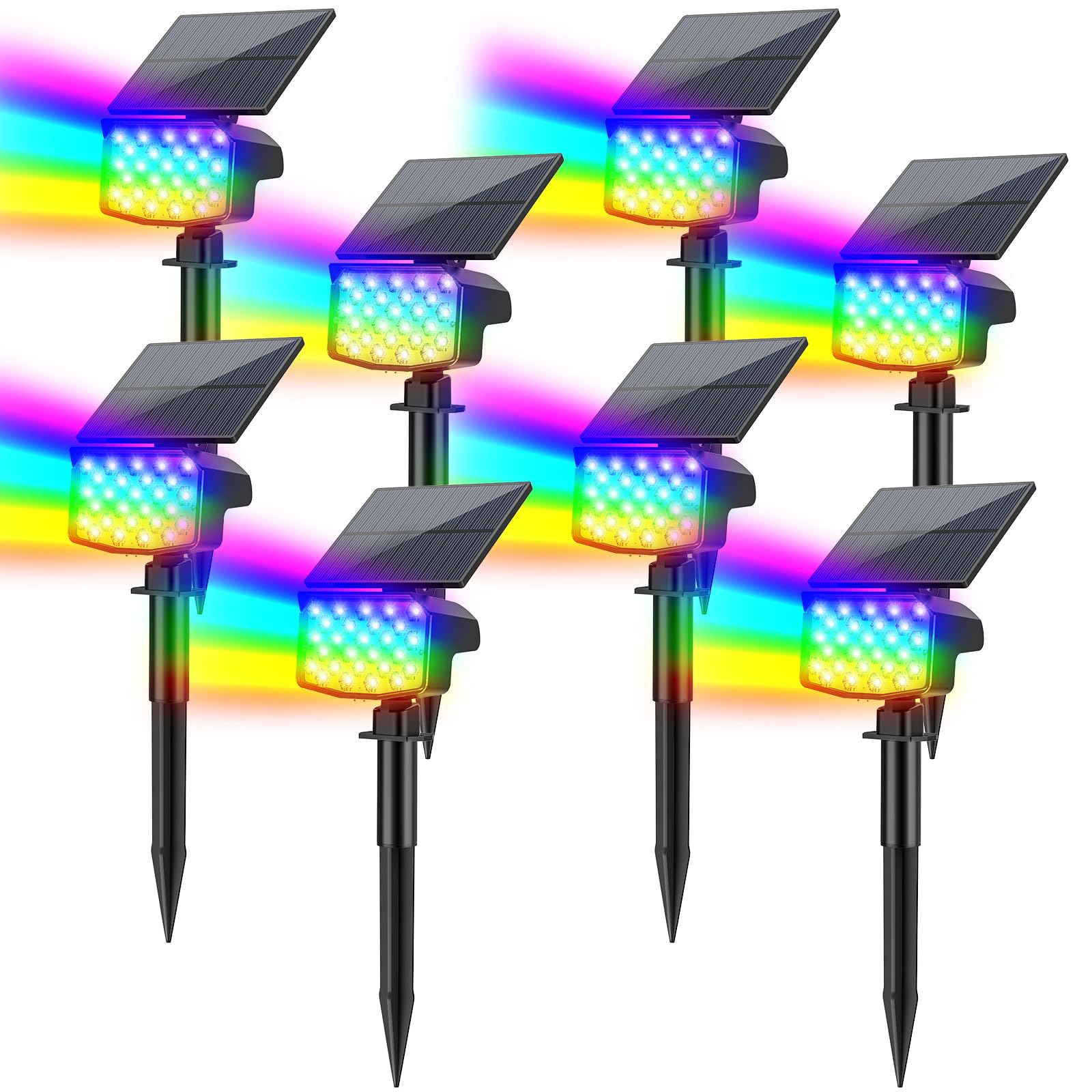 MinPea Solar Color Changing Spot Lights Outdoor, [9 Modes/8 Pack] Solar Christmas Lights Outdoor Waterproof IP65, Multicolor Sol