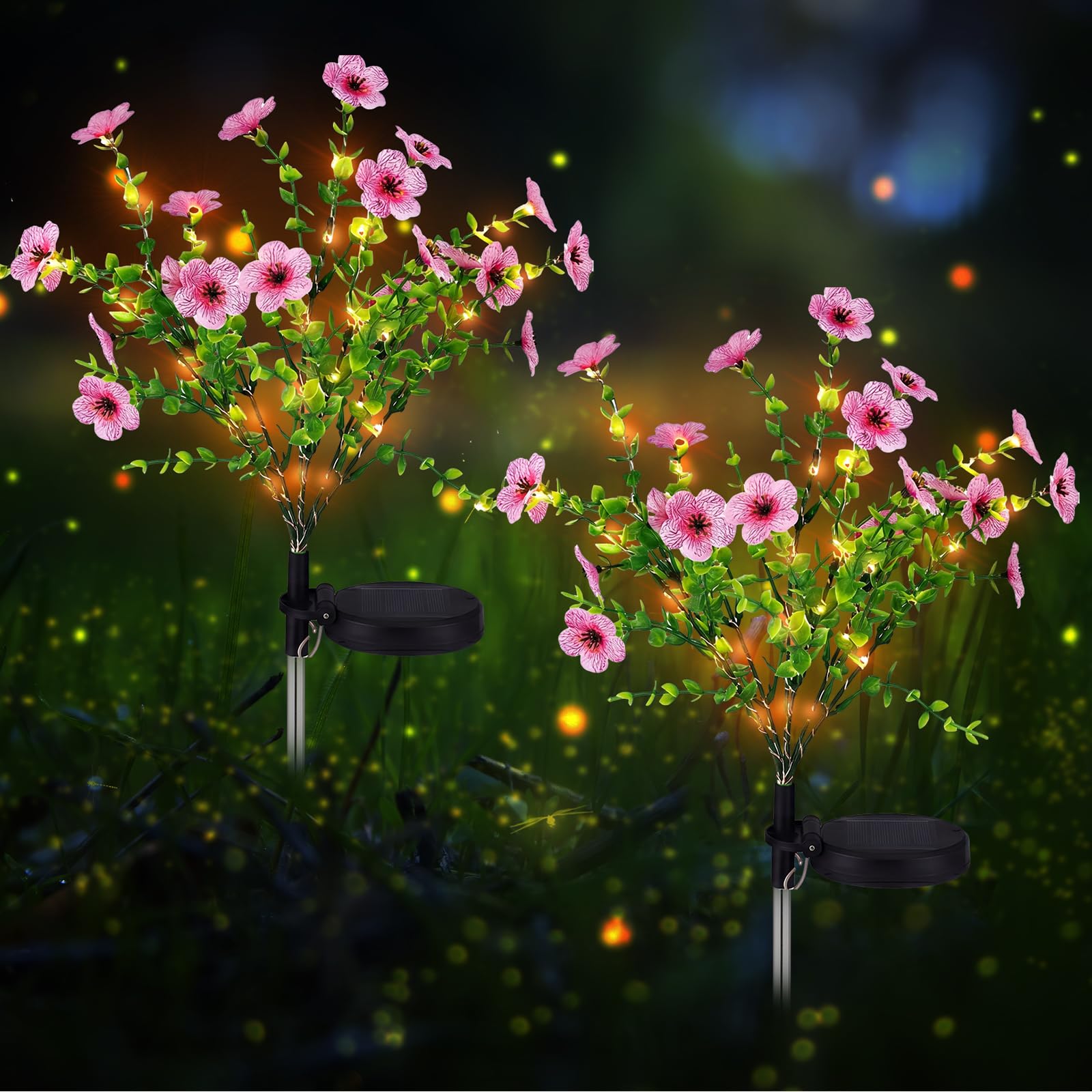 Glooglitter 2 Pack Pink Solar Stake Lights Outdoor Decor Waterproof Mums Artificial Flowers Solar Lights for Outdoor Garden Yard