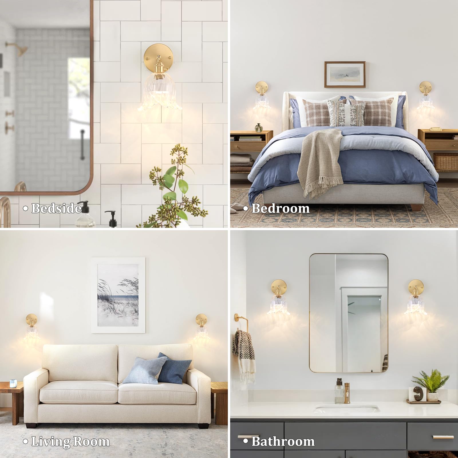 Shenmoyl Vintage Battery Operated Wall Sconce, Rechargeable LED Light, Wireless, Dimmable, Glass, Transparent Lily, Model 1-94910-sconc