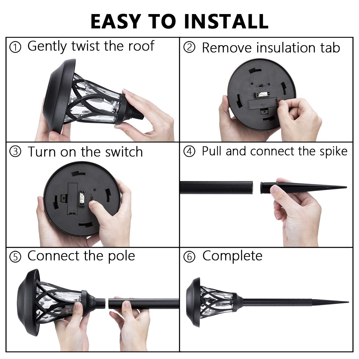 Gigalumi Solar Lights Outdoor 6 Pack, Solar Landscape Lights Warm White, Black Super Bright High Lumen Waterproof Metal Automati