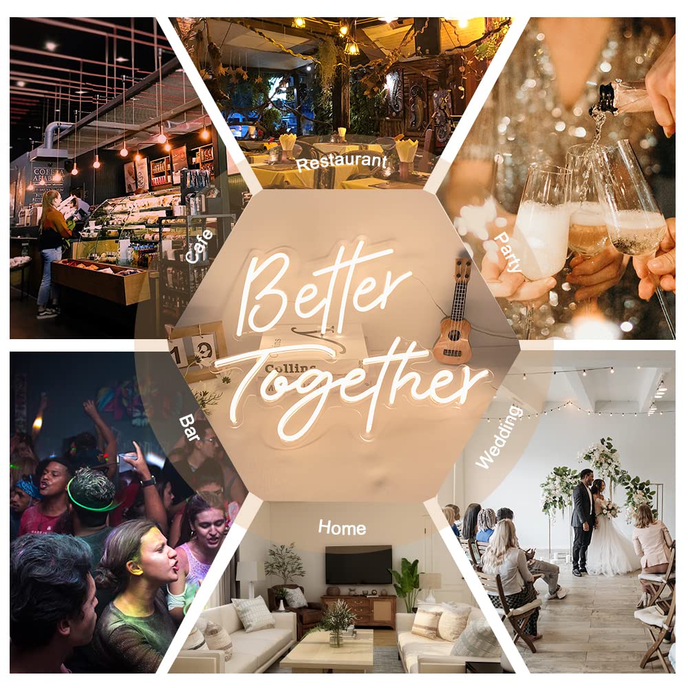 Divatla Neon Sign - Better Together Warm White LED Wall Decor, 24Wx10L & 17Wx9L, Acrylic, Wedding/Bedroom Decoration