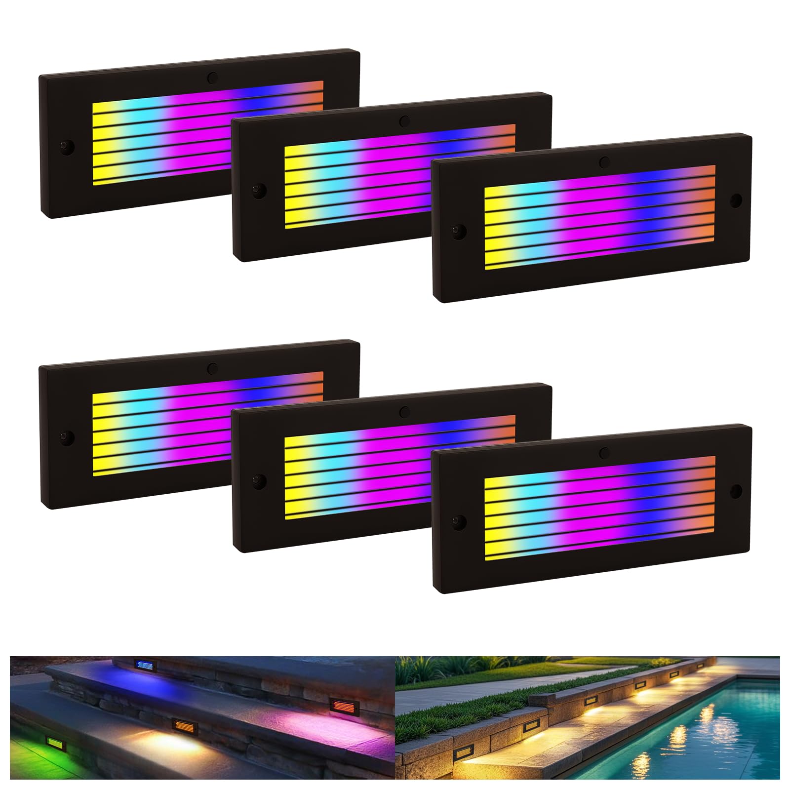 ZestPatio Color Changing RGB Low Voltage Deck Lights, 5W, 8.7 Inch 12V Waterproof Wired Outdoor Stair Lights for Steps, Decks, F