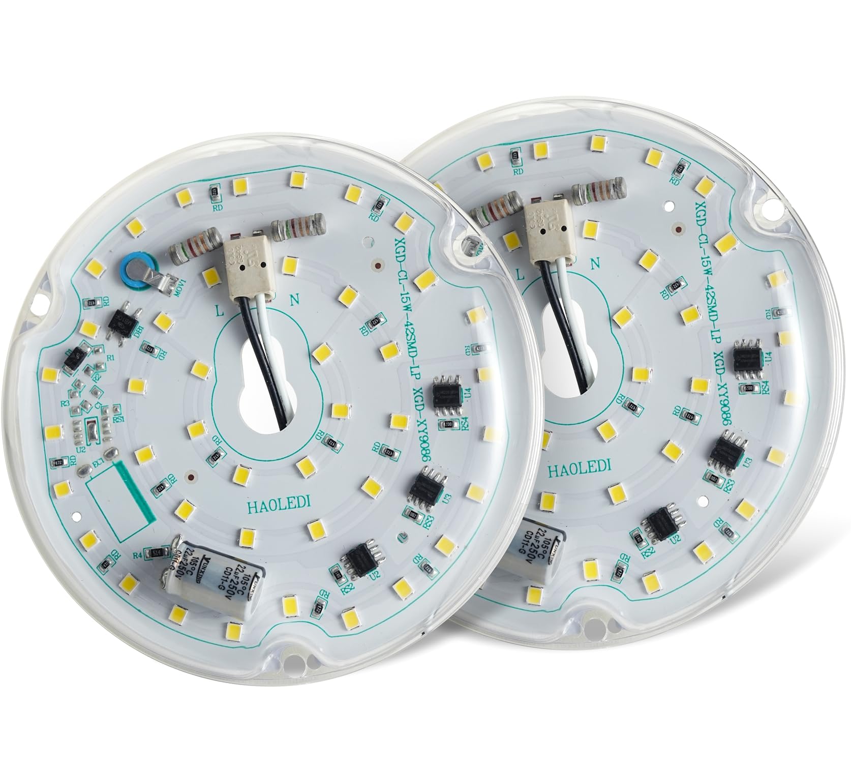 Haoledi 2-Pack 3.94'' 15W Led Ceiling Fan Light Retrofit Kit, Ceiling Light Replacement Panel Pcb 6500K 1800Lm 120V Cri90 (2-Pac