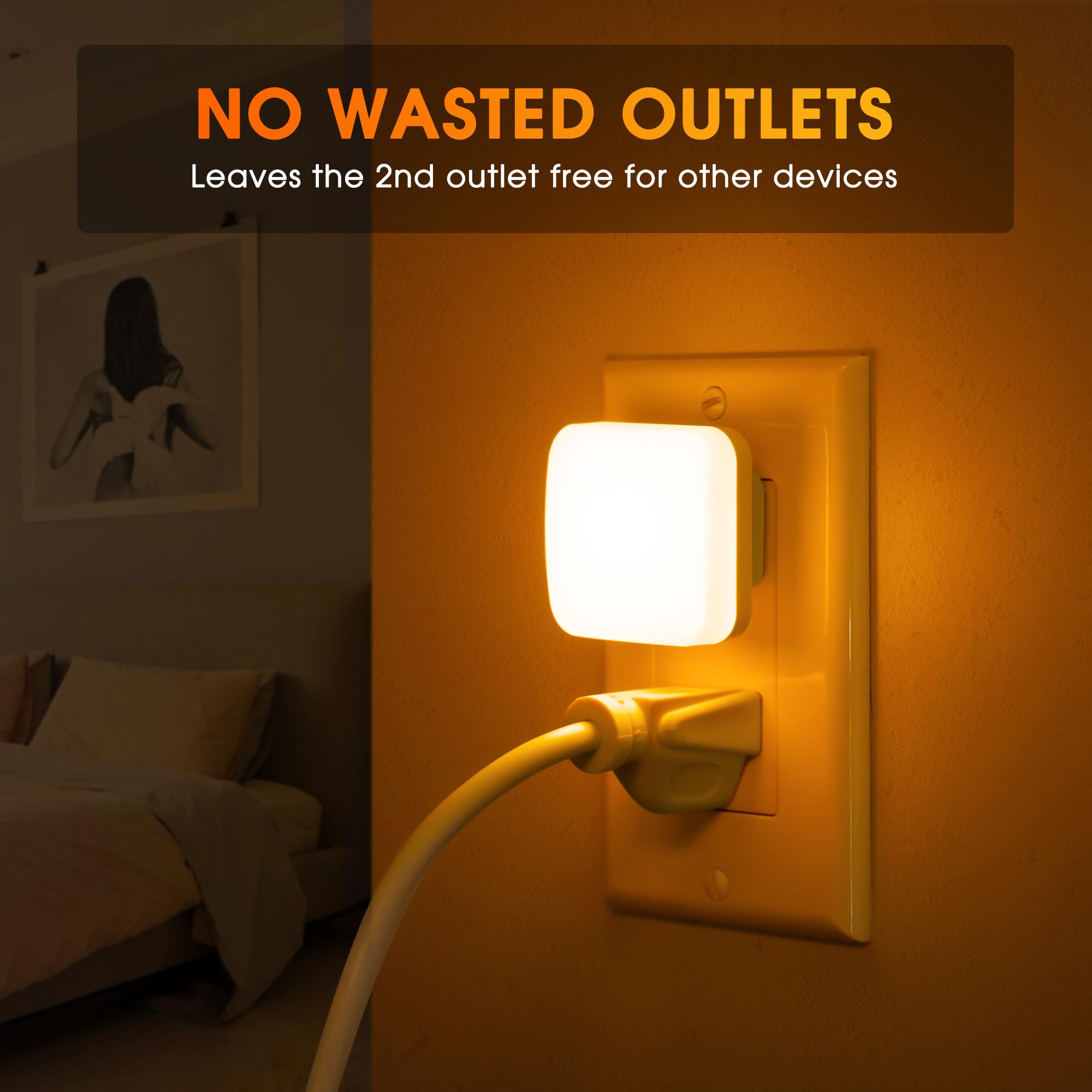 Amber Night Lights Plug Into Wall, Nightlights With Light Sensor Dusk To Dawn, 0.3W Square Plug In Night Light For Kids, Amber N