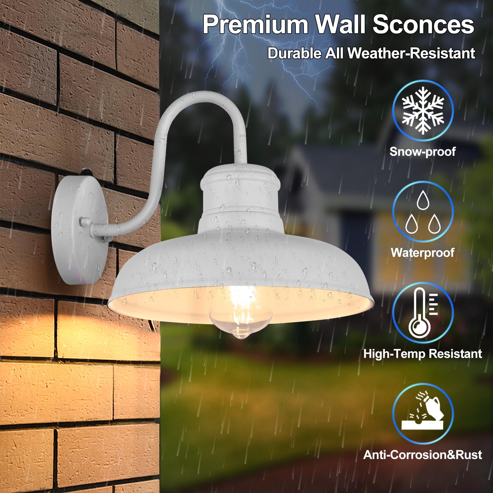 TOBUSA 2-Pack Outdoor Wall Lights, 11.5" Waterproof Gooseneck Barn Sconces, White, Model B11023PP