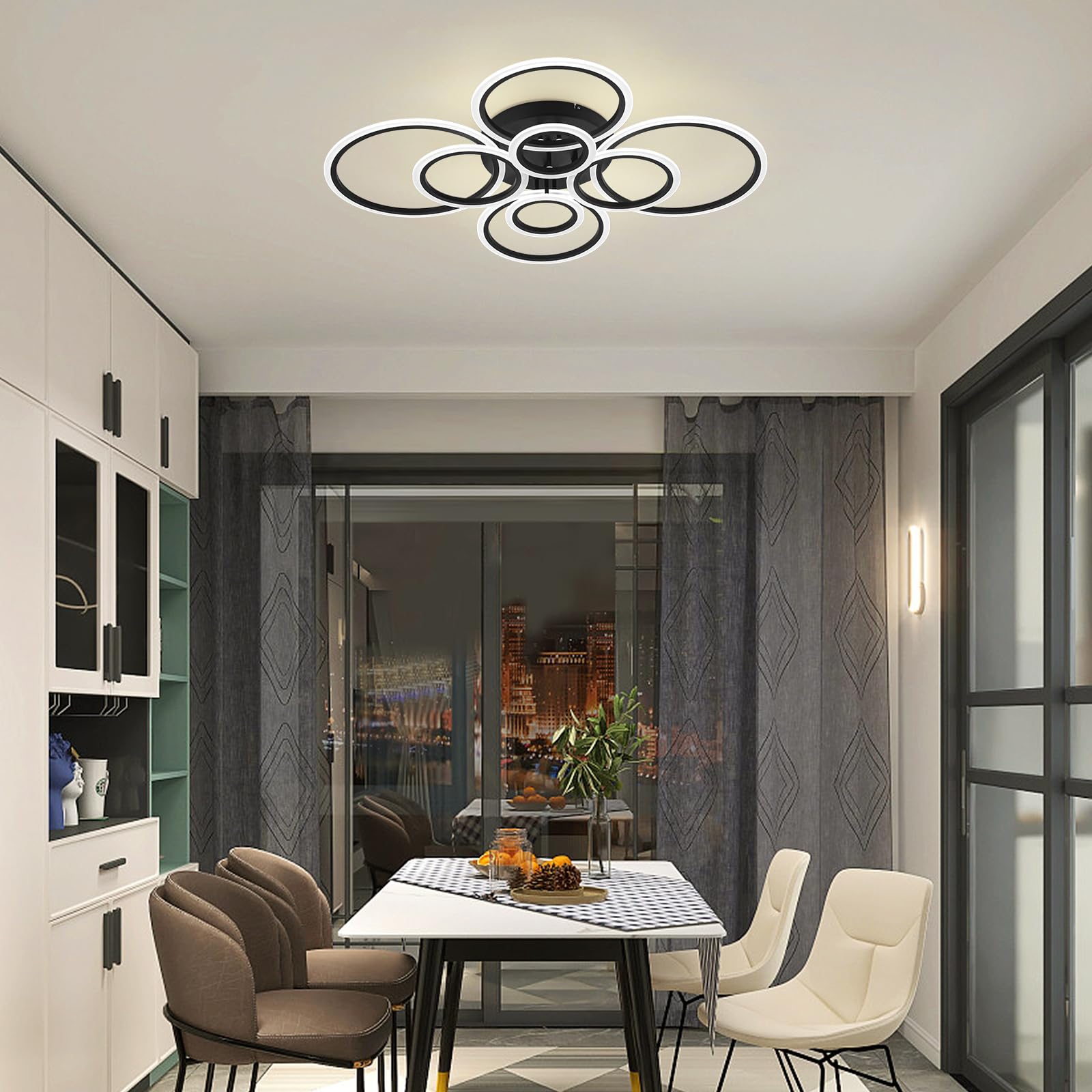 Vikaey 8-Light Modern LED Ceiling Light, Black Metal Flush Mount Fixture, 4000K for Living Room, Dining Room, Bedroom, Kitchen