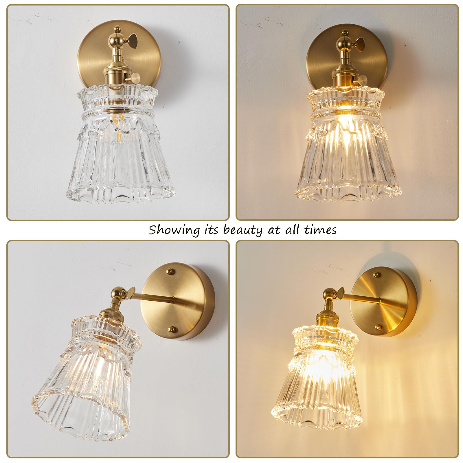 Bcgmyln Vintage Wall Sconce With Clear Striped Glass Shade 180 Degree Adjustable Brass Color Wall Sconce Hardwired Modern Wall W