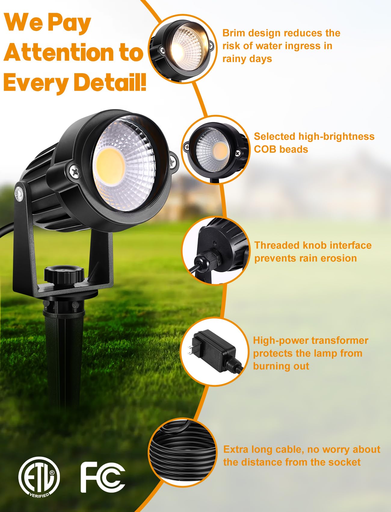 Ourleeme Outdoor Led Landscape Lighting - 8-In-1 Waterproof Spotlights For Outside With 60W Transformer  Spotlight Landscape Lights Plug In House Spot Lights Outdoor For Yard Garden (Warm)