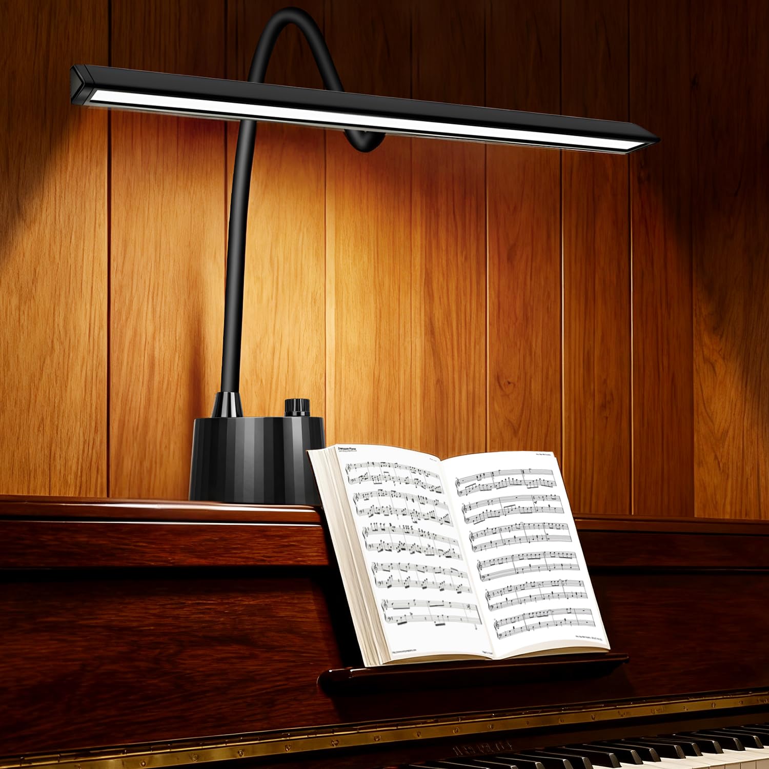 Piano Light - LED Piano Lamp for Grand/Upright/Digital Pianos - Adjustable Piano Light Desk Lamp with Flexible Gooseneck  5 Color Modes  Dimmable & USB Charging Port Eye-Care for Home Office Bedroom