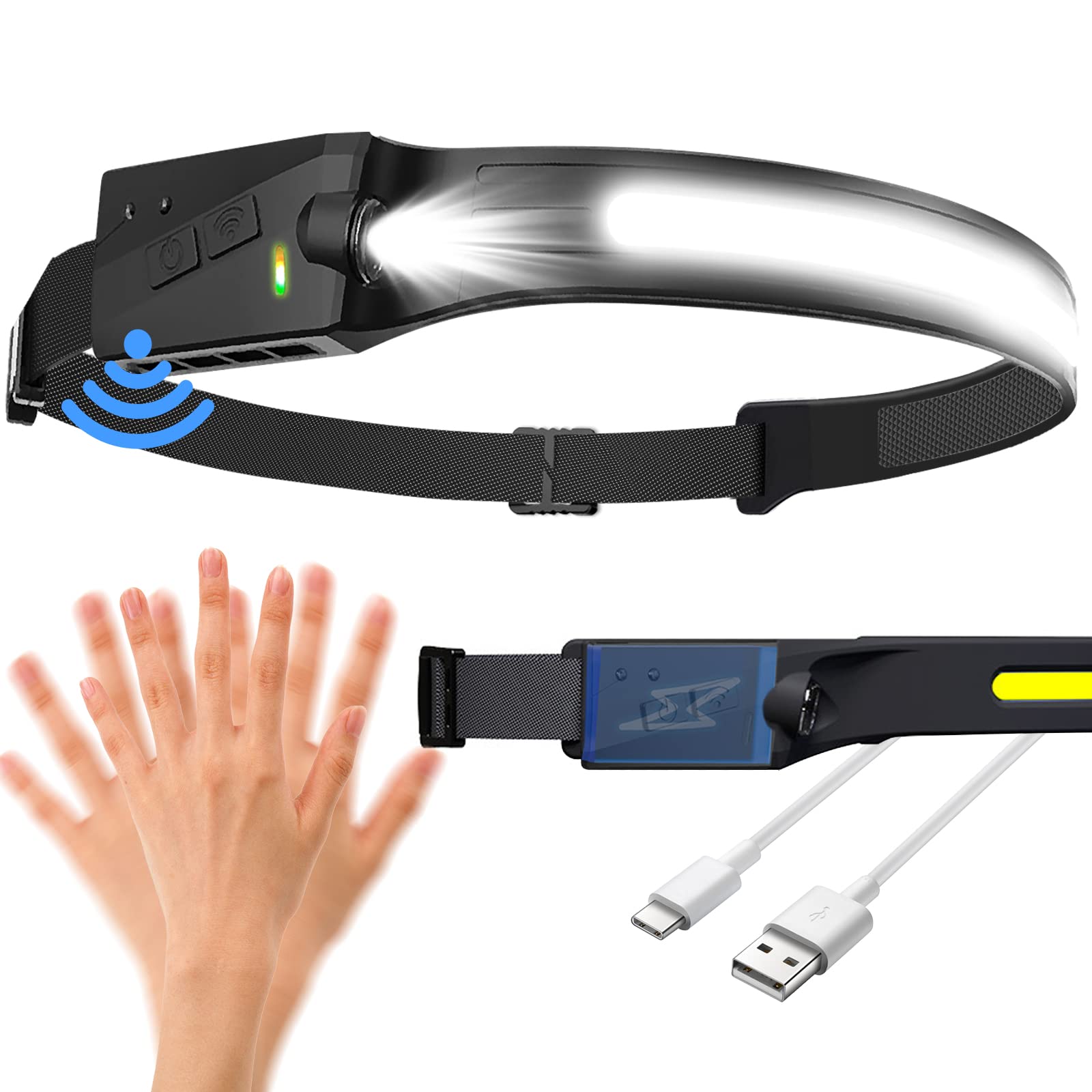 INWOSNEY LED Headlamp Rechargeable Motion Sensor 270° Beam Waterproof Black 1 Pack Model HL-1PCS