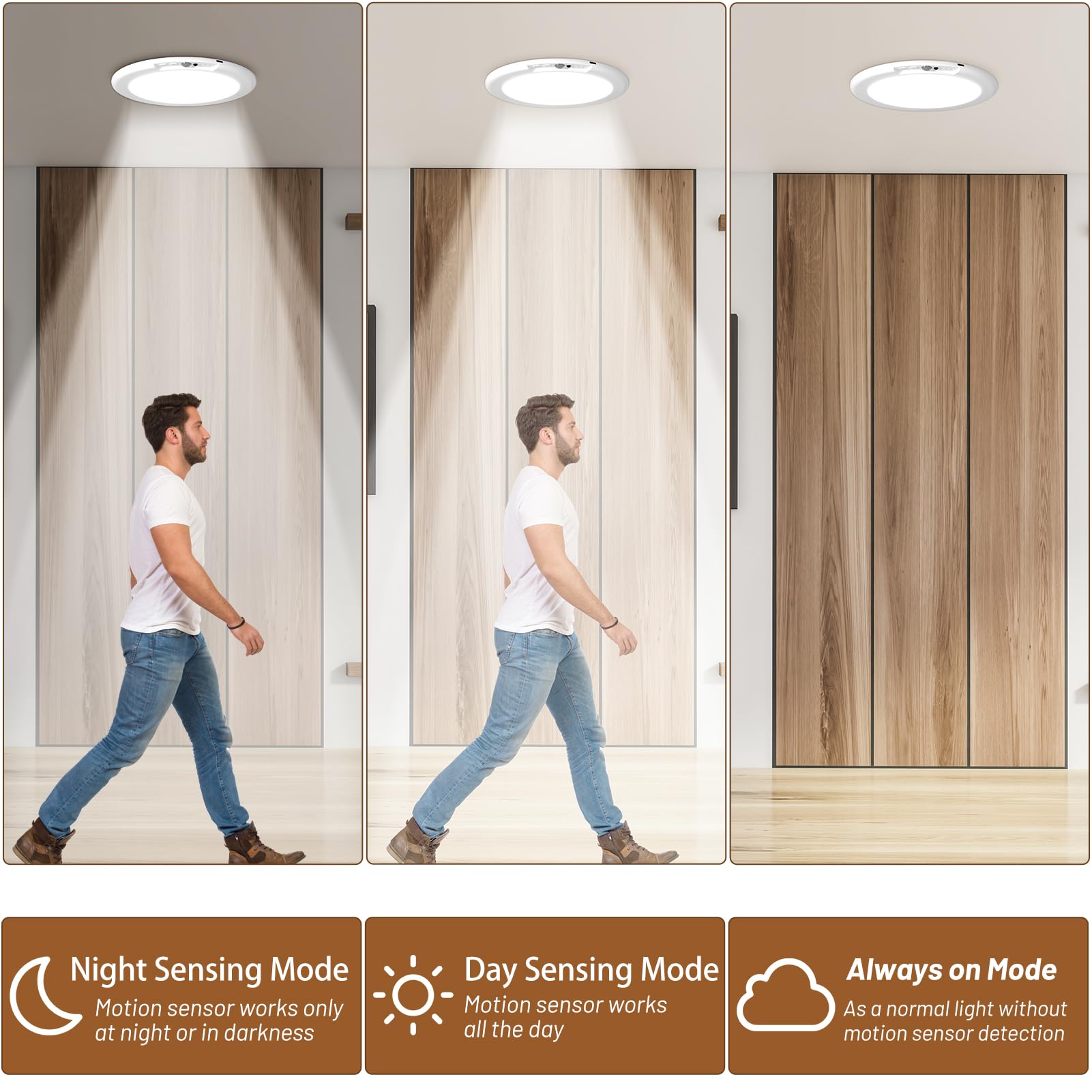 Rechargeable Motion Sensor Ceiling Light, Wireless Battery Operated Ceiling Light, Motion Activated Closet Light With Remote, Ma