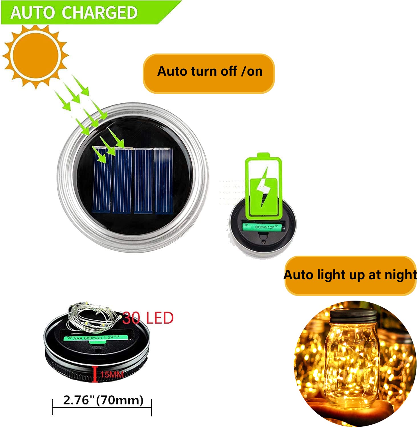 Ostritec 12 Pack Solar Mason Jar Lights With 30 Led Fairy Lights - Warm White Outdoor Decor