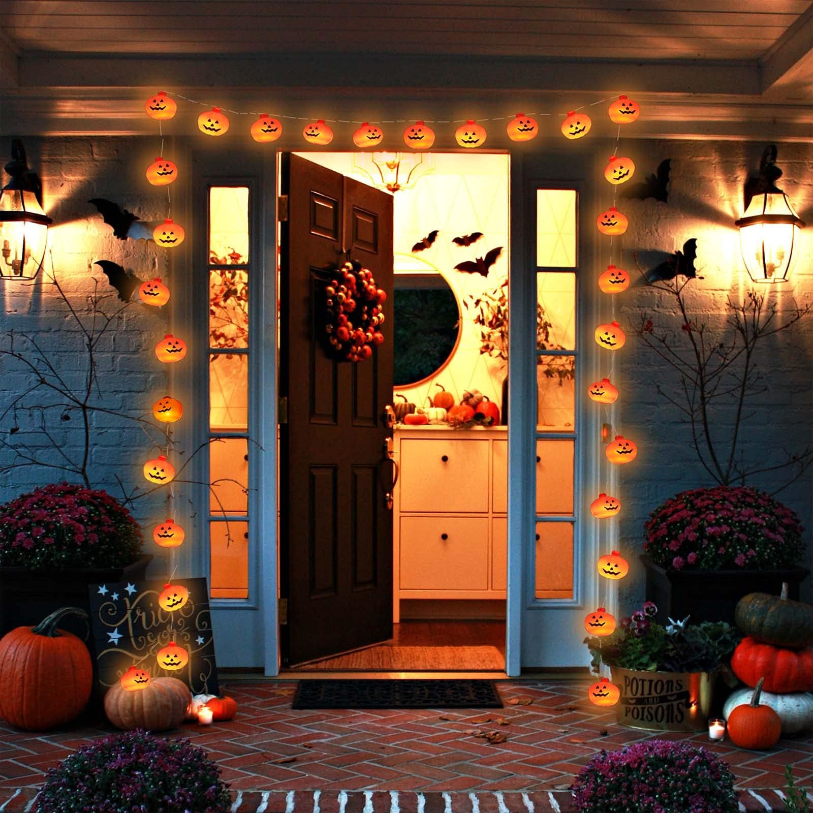 Runleo Halloween Pumpkin String Lights - 20 Led 10 Ft 3D Cute Waterproof Orange Jack-O-Lantern Battery Operated Lights, 2 Modes Steady/Flickering Lights For Indoor Outdoor Decor Party Decorations