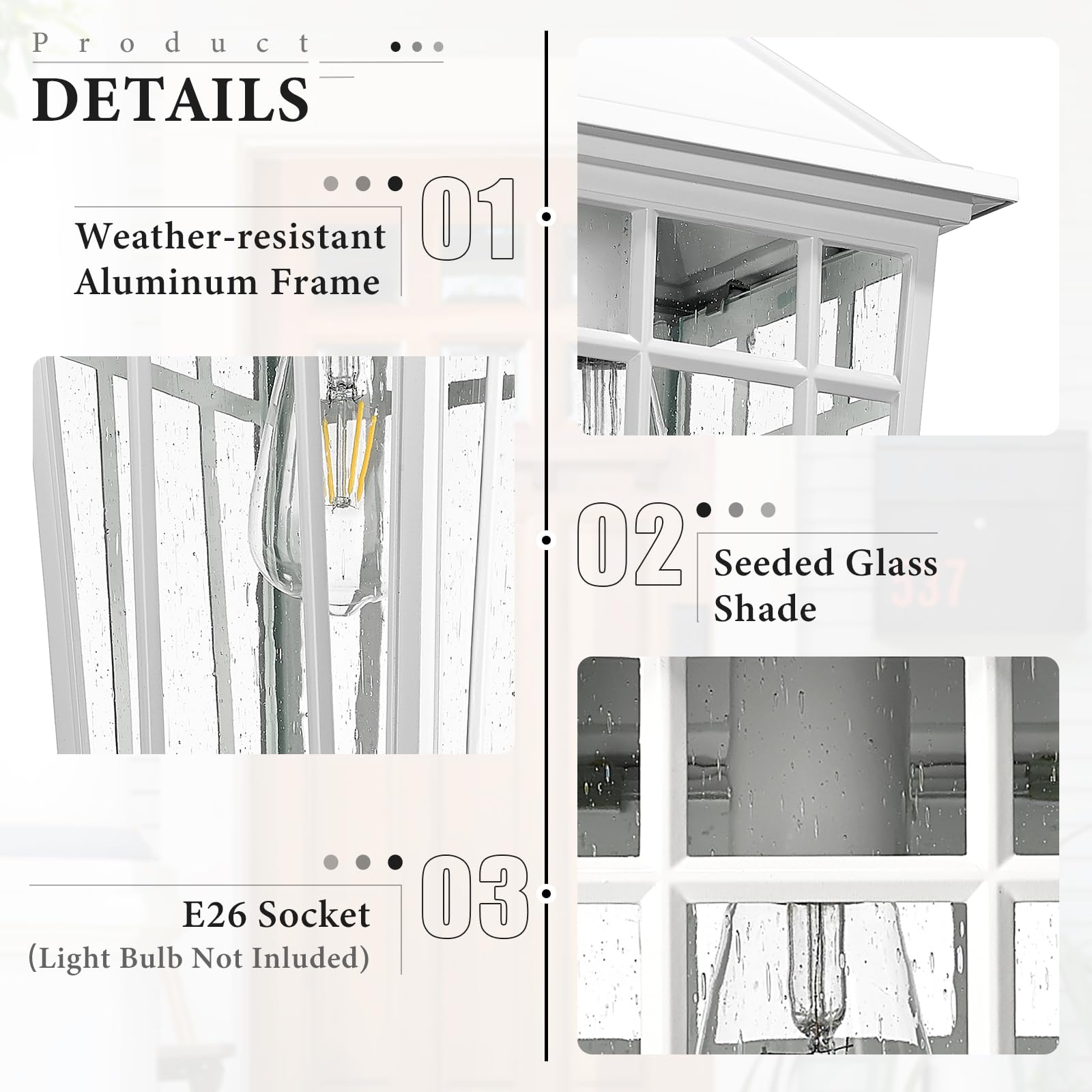 Darkaway Large Outdoor Wall Lights For House  18Inch Exterior Lighting Fixtures 2Pcs Wall Mount Outdoor Porch Lights White Outdoor Sconce Lights With Seeded Glass For Hallway Garage