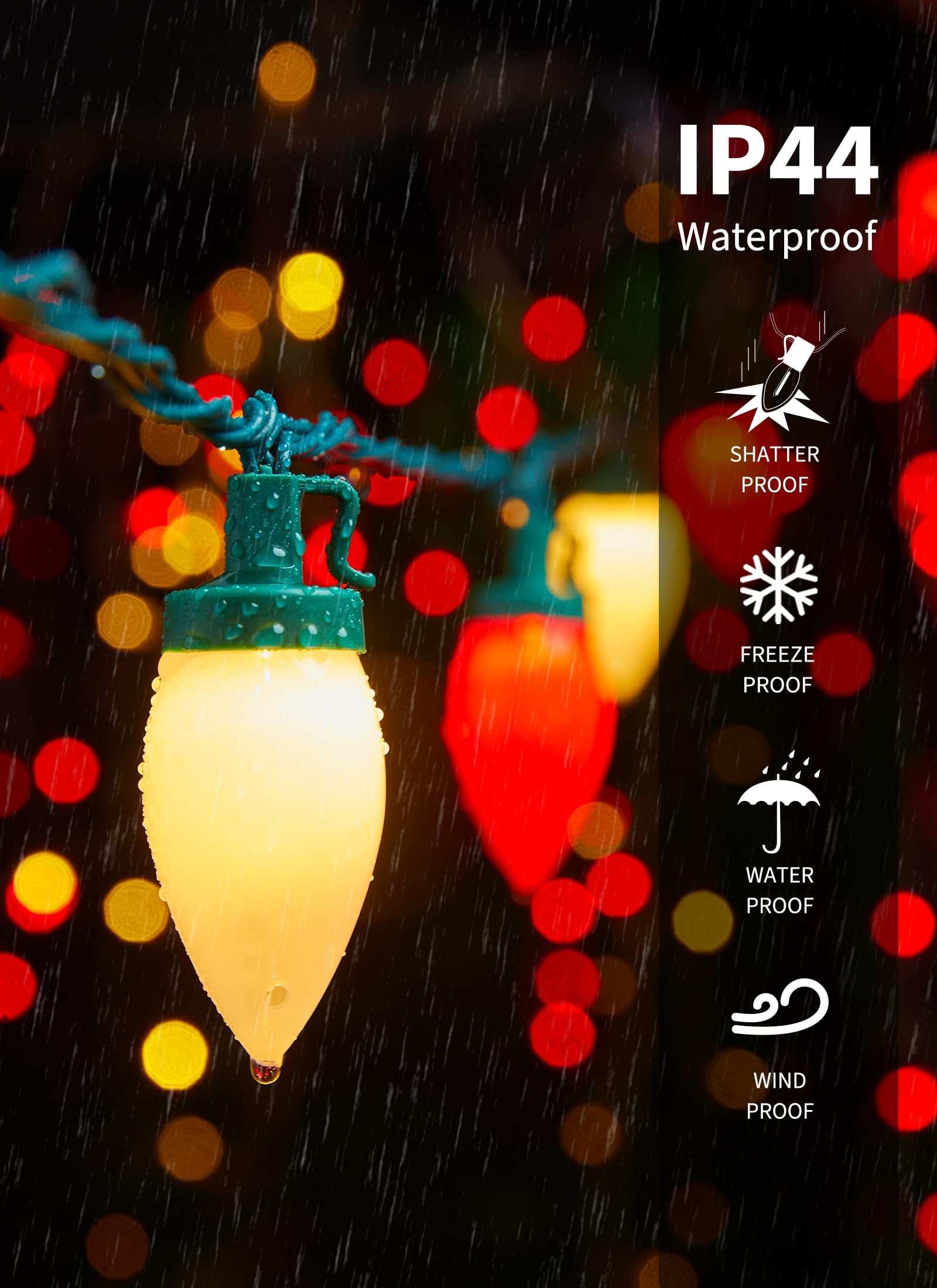 Brightown C9 Led Christmas String Lights, 66Ft Vintage Outdoor Lights String With 100 Smooth Opaque Bulbs, Plug-In Waterproof Ro