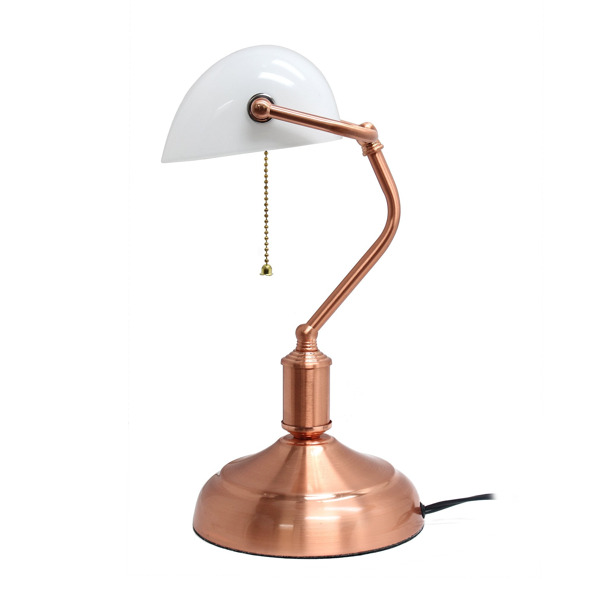 Simple Designs Lt3216-Rgd Executive Banker'S Desk Lamp With White Glass Shade, Rose Gold