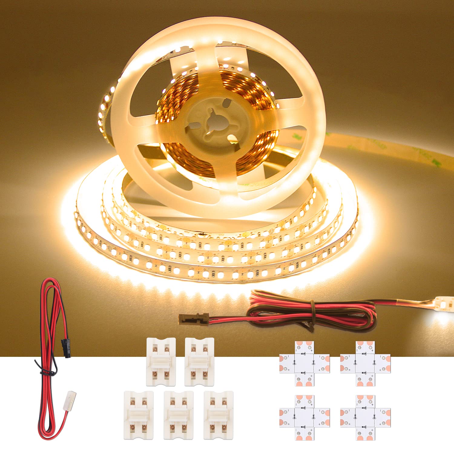 Vst Led Strip Lights Warm White 120Leds/M 1000Lm/M 9.6W/M Led Tape Light 12V 2835 Cuttable Connectable Dimmable Led Strips For Indoor Under Cabinet Etl-Listed,No Driver (3000K-16.4Ft, White)